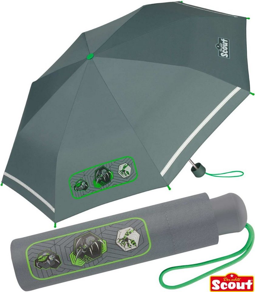 Scout Taschenregenschirm Mini Kinderschirm reflektierend bedruckt, extra  leicht für Kinder gemacht, Regenschirm für Kinder der Marke Scout, Typ  Taschenschirm mit