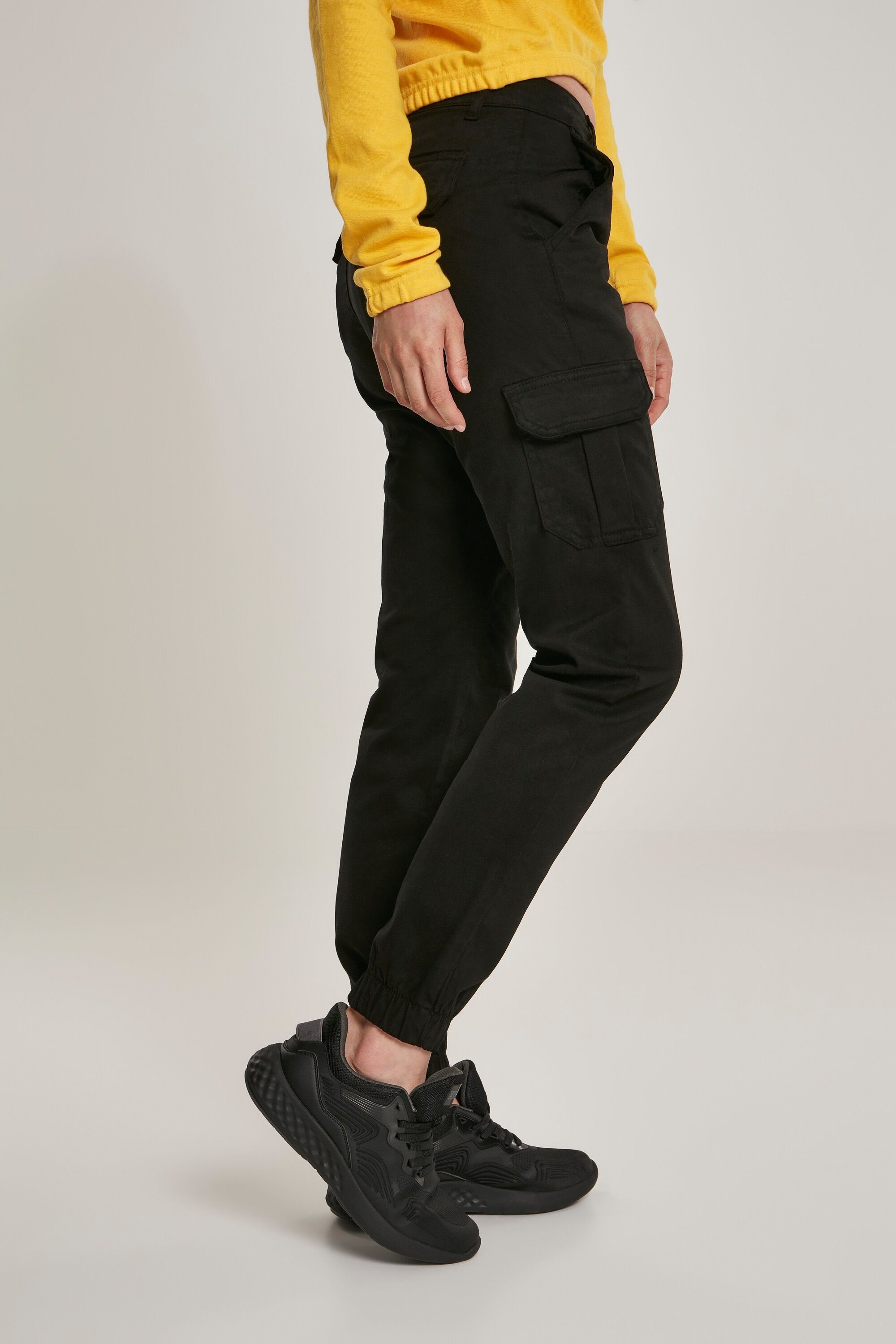 URBAN High black Cargohose Pants (1-tlg) Damen Cargo CLASSICS Ladies Waist