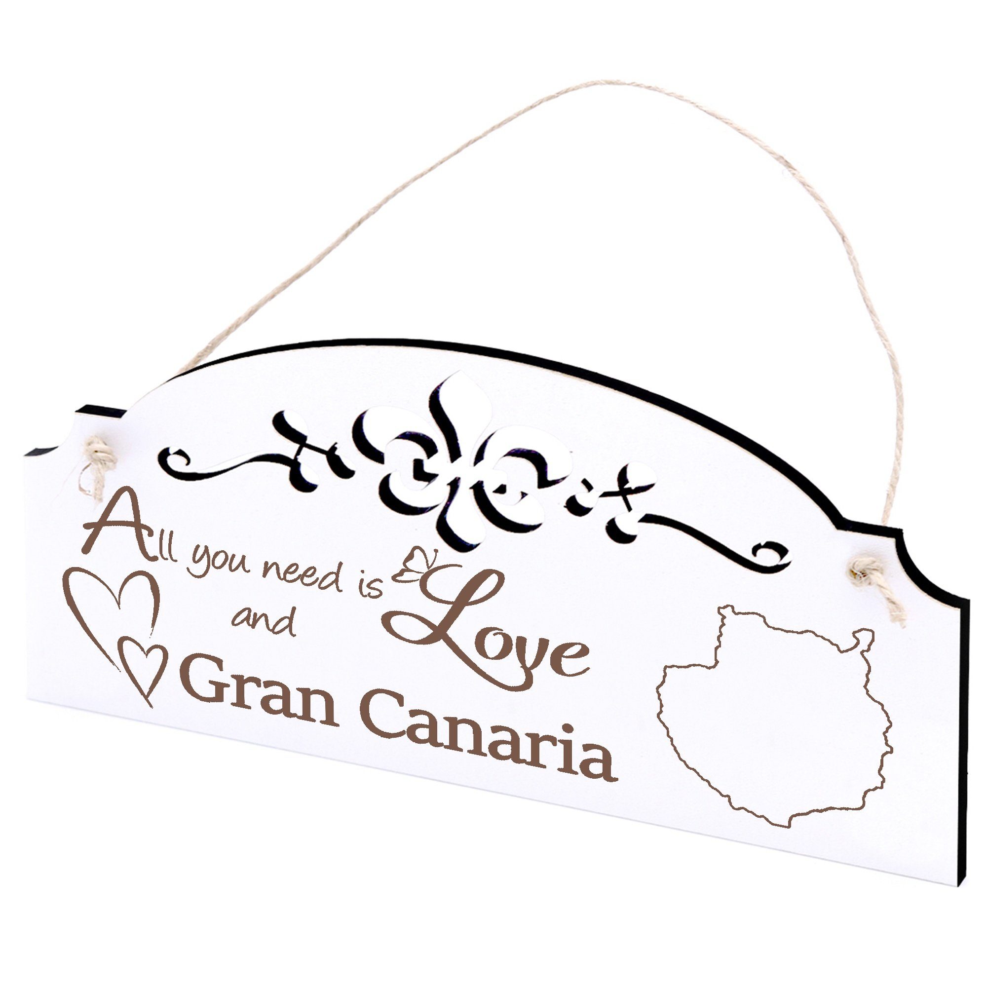 Dekolando Hängedekoration Insel Gran Canaria Deko 20x10cm All you need is Love