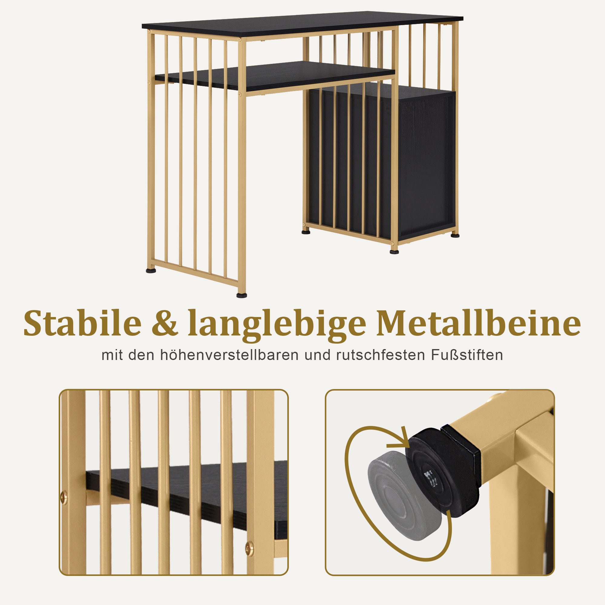MCombo Schminktisch M MCombo Schminktisch mit Schubladen 2413, ohne Spiegel, mit Regal, aus Holz, Metallgestell, Doppelnageltisch – Bild 4 von 5