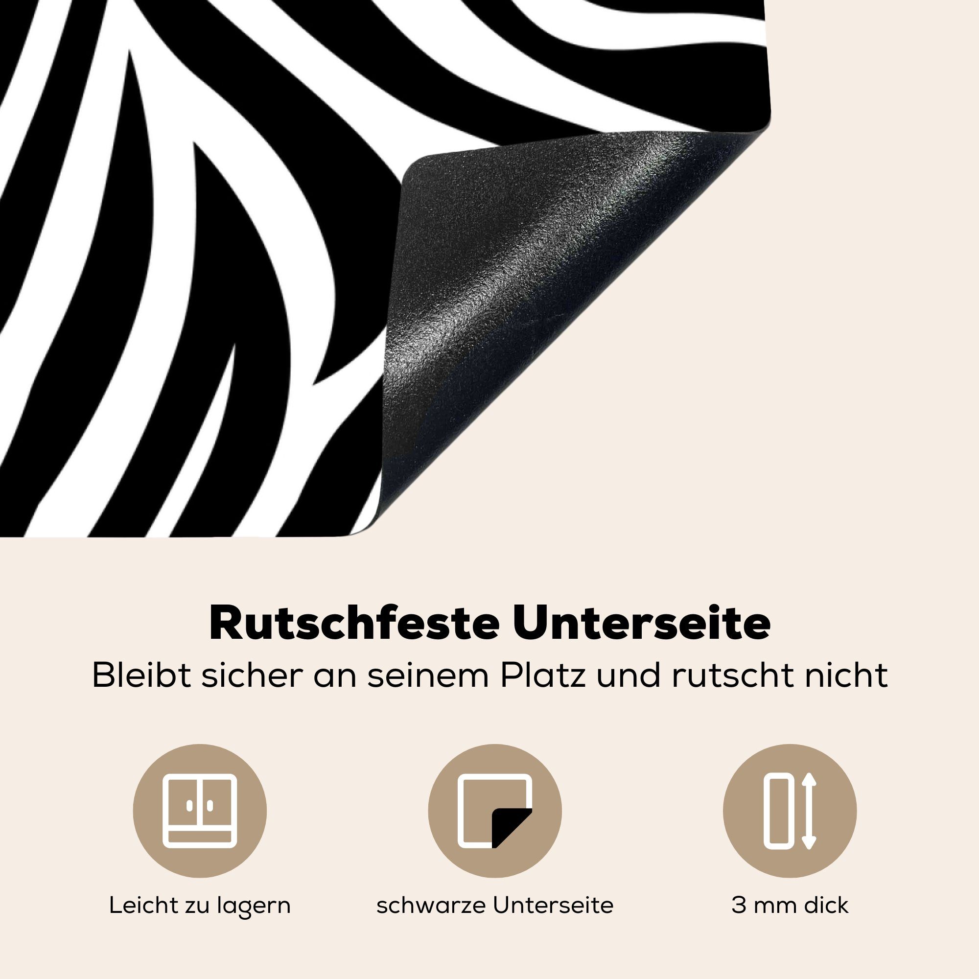 MuchoWow Herdblende-/Abdeckplatte Zebradruck mit schwarzen 78x78 Streifen, Ceranfeldabdeckung, weißen für (1 und tlg), Arbeitsplatte Vinyl, cm, küche