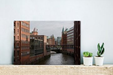 OneMillionCanvasses® Leinwandbild Fluss - Hamburg - Stadt, (1 St), Wandbild Leinwandbilder, Aufhängefertig, Wanddeko, 30x20 cm