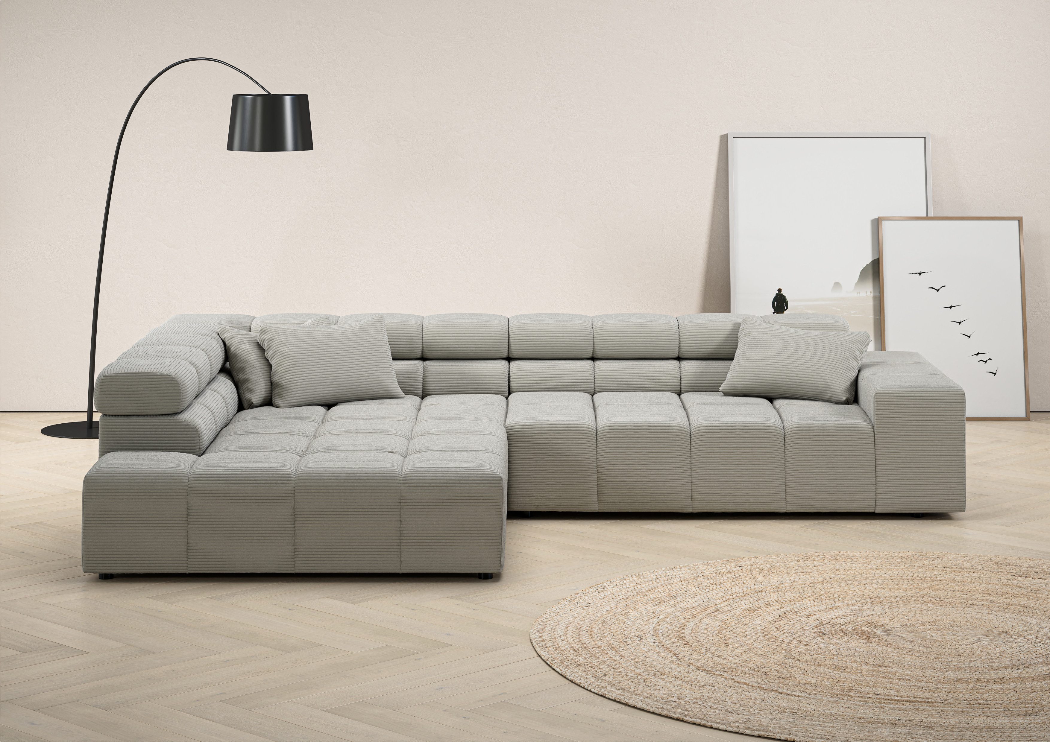 Home affaire Ecksofa Ancona, Ecksofa, incl. Kopfteilverstellung, Breite 319 cm, L-Form, wahlweise motorische Sitztiefenverstellung, auch in Cord + Easy Care