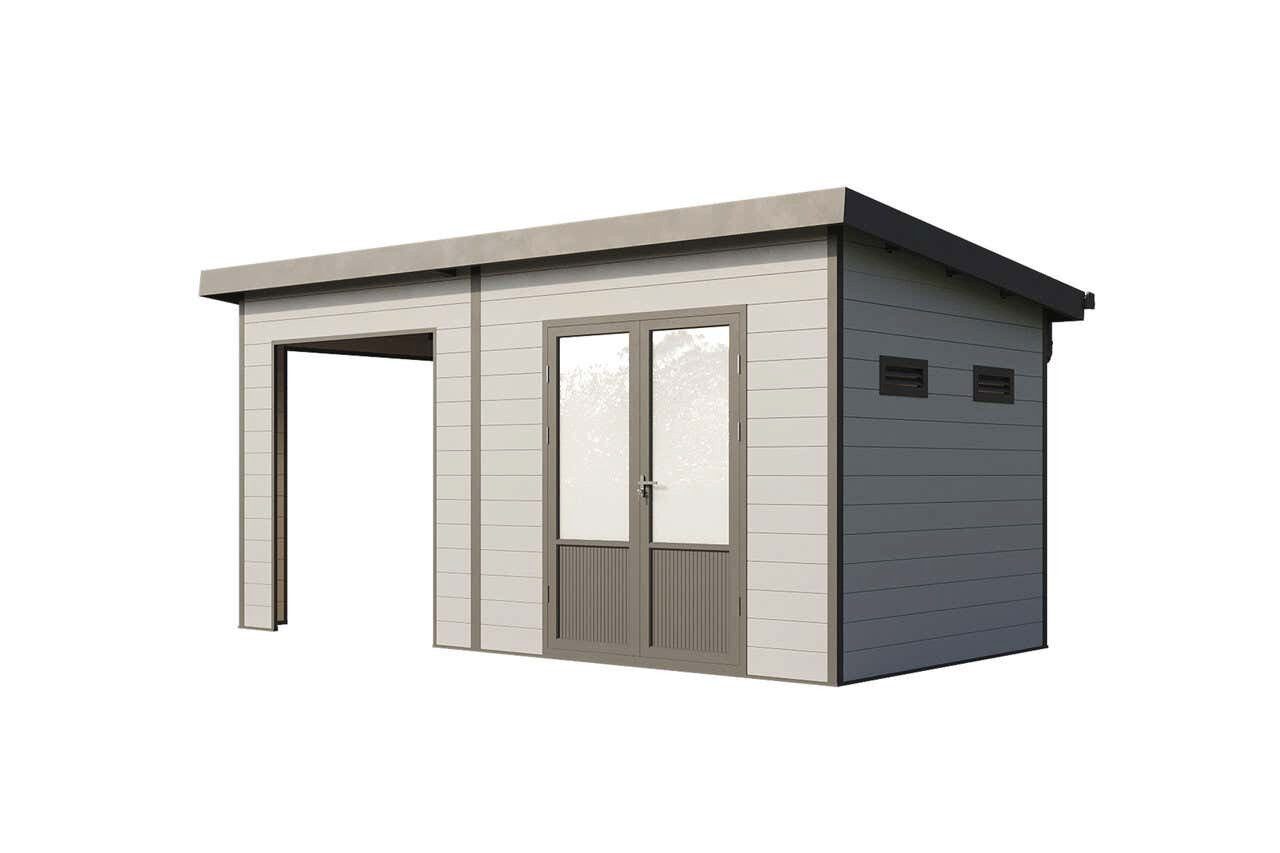 Finnhaus Wolff Gerätehaus Holz WPC Tona 5024 28 Hellgrau, BxT: 531x277 cm, in Naturbelassen mit 28mm Wandstärke
