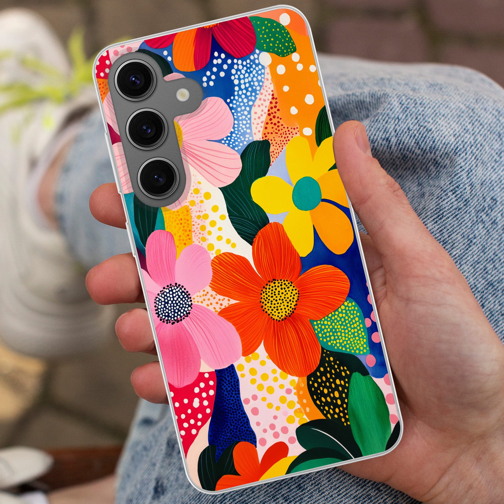 MuchoWow Handyhülle für Samsung Galaxy S24 Blumen - Bunt - Tupfen, Phone Case, Silikon, Schutzhülle Dünn