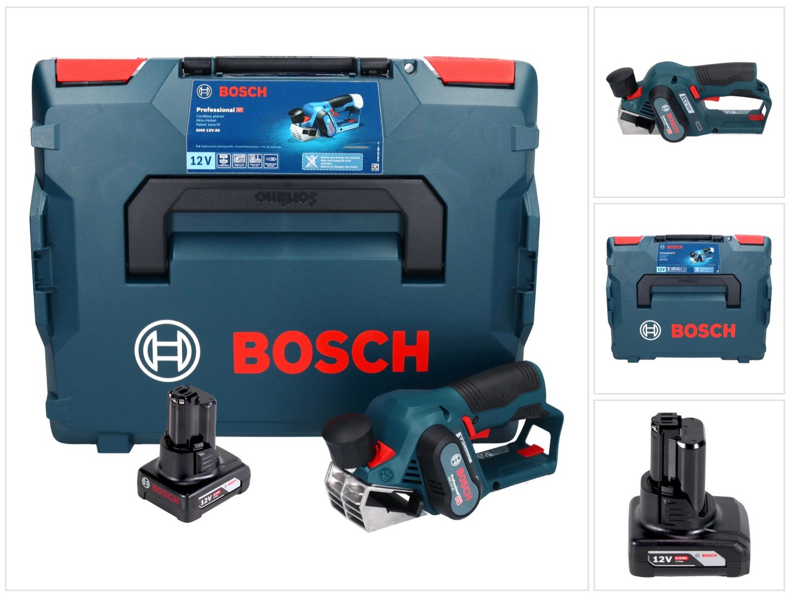 Bosch Professional Akku-Elektrohobel GHO 12V-20 Professional Akku Hobel 12 V Brushless + 1x Akku 6,0 Ah