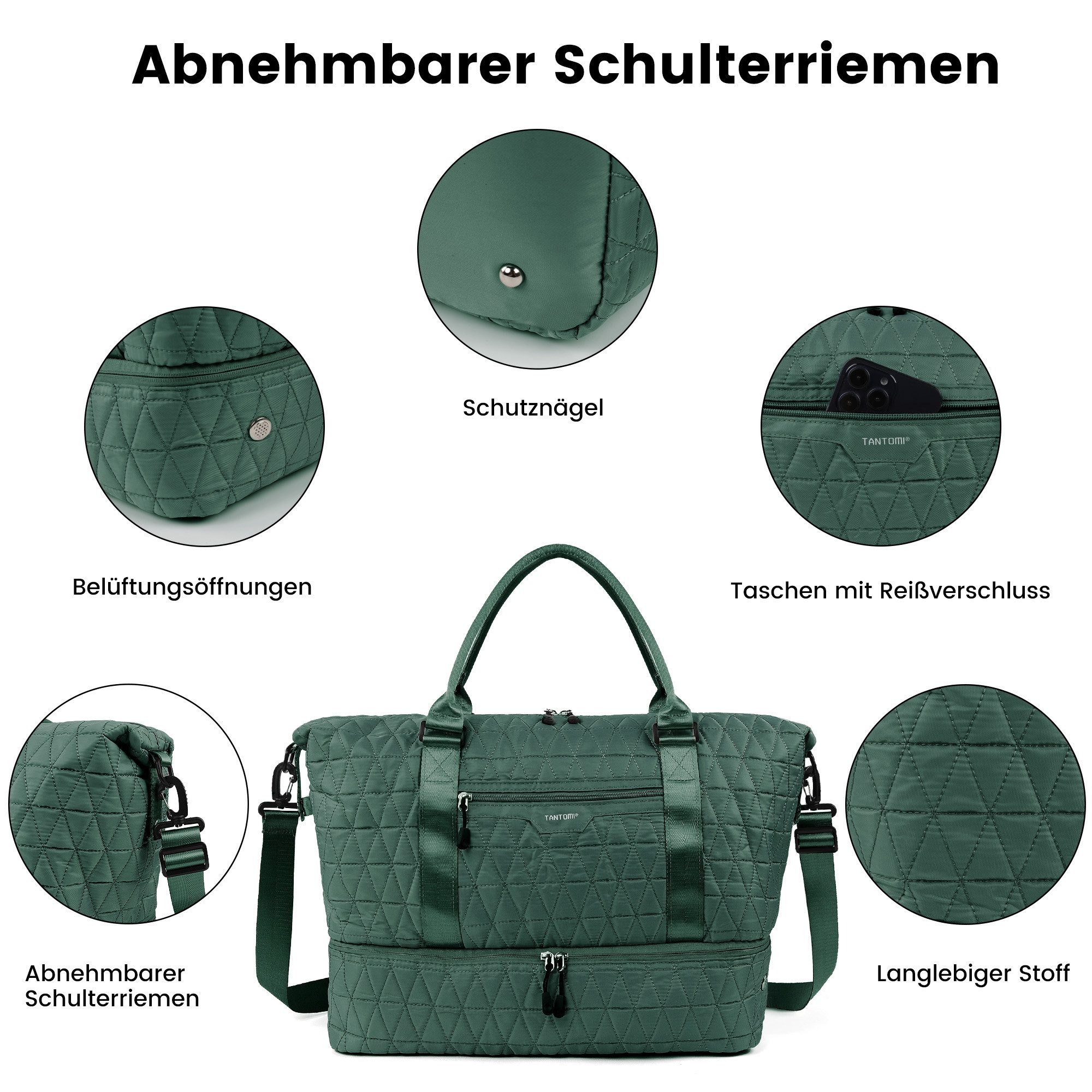 TANTOMI Reisetasche 3-Tlg Set Reisetasche Groß, Weekender Handgepäck Tasche (Erweiterbares Weekender Bag mit Nassfach), Leichte Travel Bag mit Schuhfach Kulturb – Bild 3 von 5