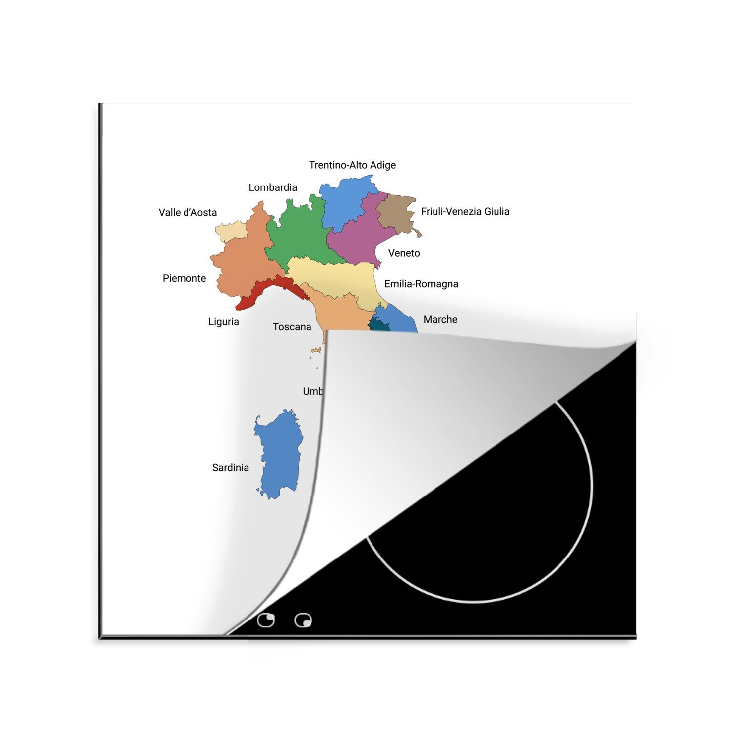 MuchoWow Herdblende-/Abdeckplatte Karte küche der 78x78 tlg), (1 Ceranfeldabdeckung, Italiens, Arbeitsplatte Regionen cm, für Vinyl