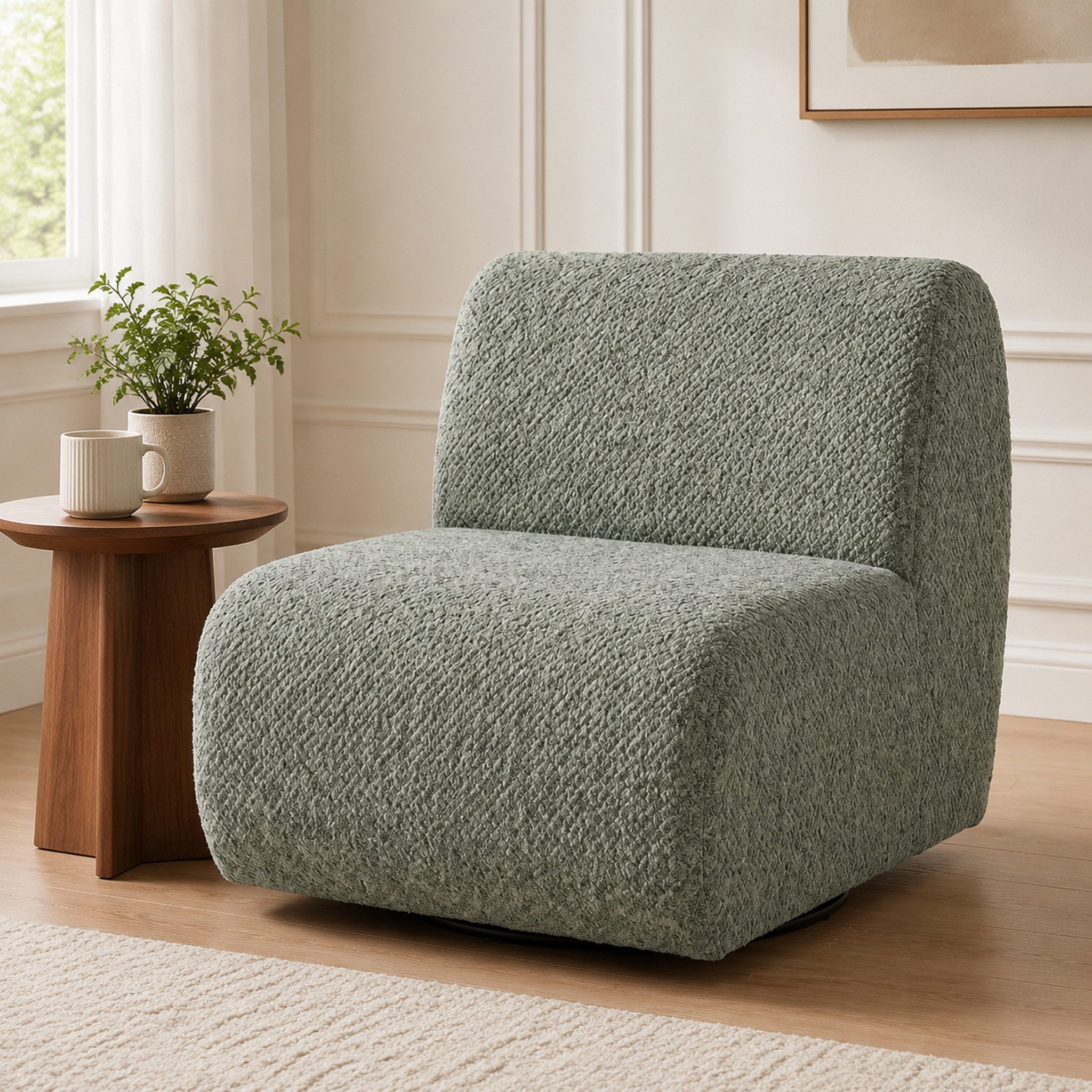 REDOM Sessel Relaxsitz Grau mit Drehfunktion und Chenille Optik Design (Packung, 1-St., Drehsitz mit weichem Bezug für Schlafzimmer und Wohnzimmer), Loungemöbel mit breiter Sitzfläche für Wohnraum Bereiche