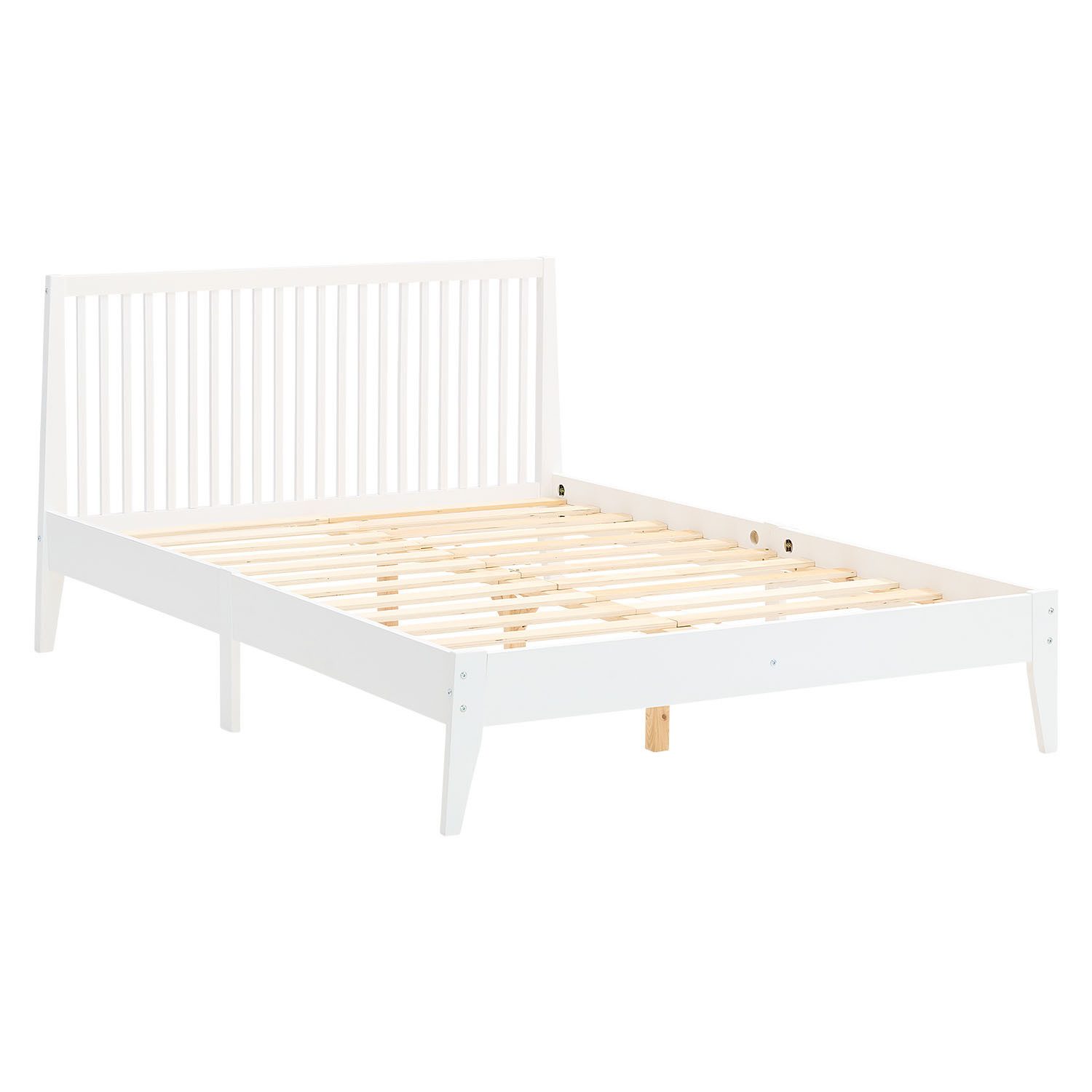 Homestyle4u Holzbett 140x200 Doppelbett Bettgestell Futonbett Weiß Holz mit Kopfteil (Set, mit Lattenrost)