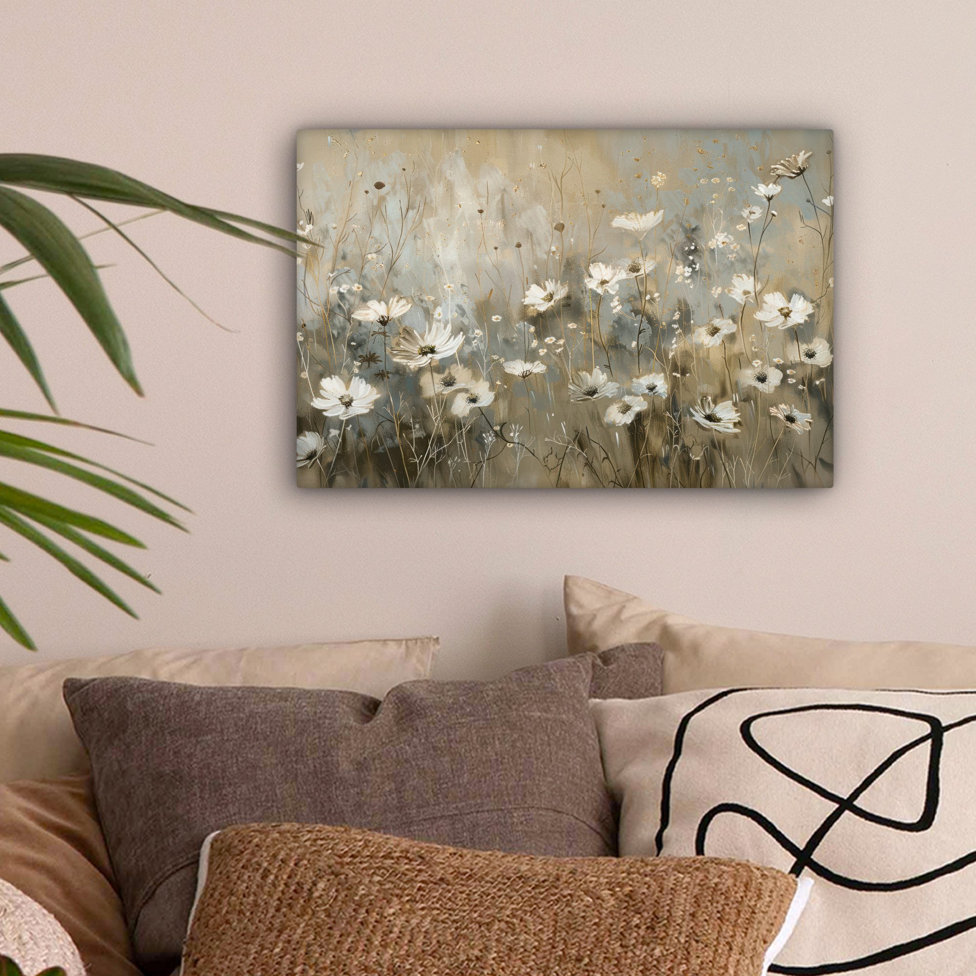 OneMillionCanvasses® Leinwandbild Blumen - Weiß - Natur - Grau - Modern, Fo günstig online kaufen