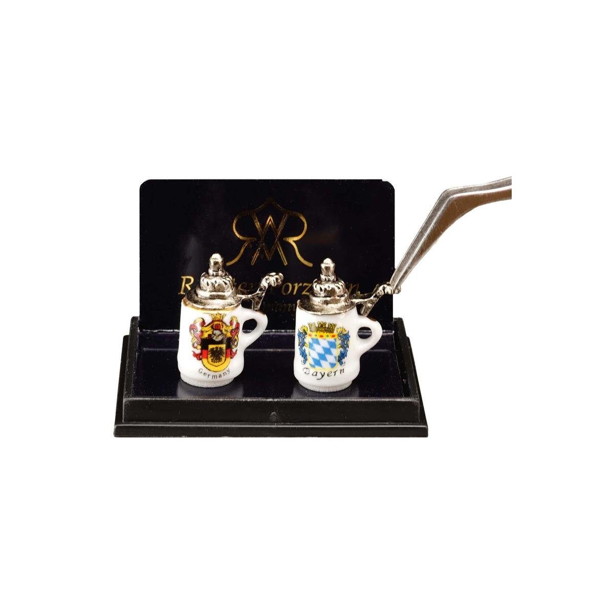 Zinndeckel, Porzellan Miniatur mit Stück, Dekofigur 001.803/5 - Reutter Bierkrüge 2