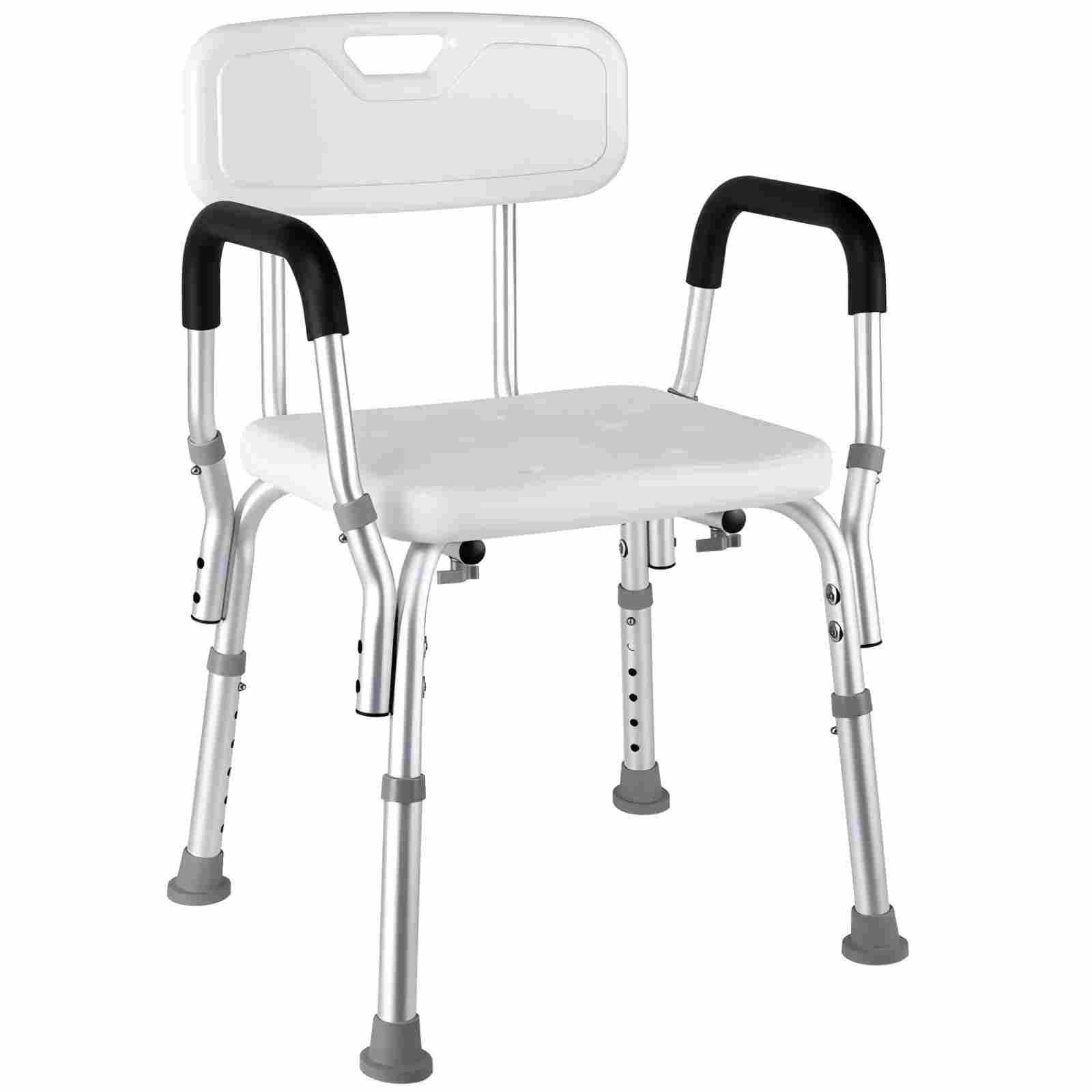 TLGREEN Duschstuhl mit Abnehmbarer Rückenlehne und Armlehne, 6-stufige Verstellung(39-52 cm),Sicher duschen für Senioren & Menschen