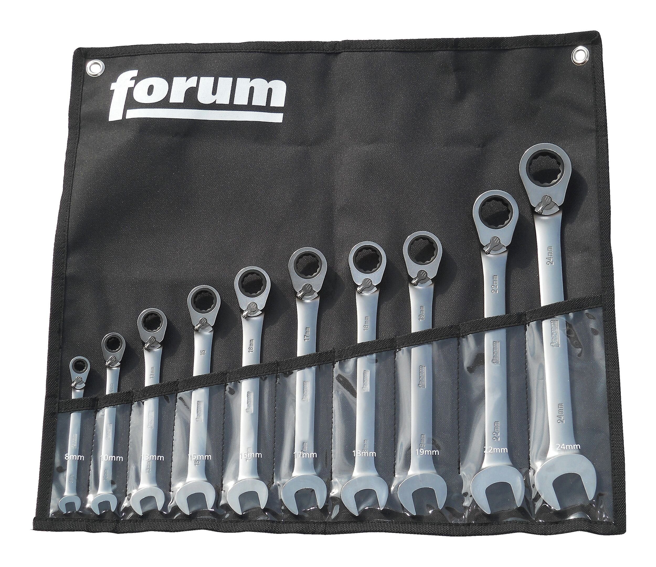 forum® Ratschenringschlüssel (10 St), Maulschlüssel mit Ringratsche 10tlg. umsch. 8-24 mm