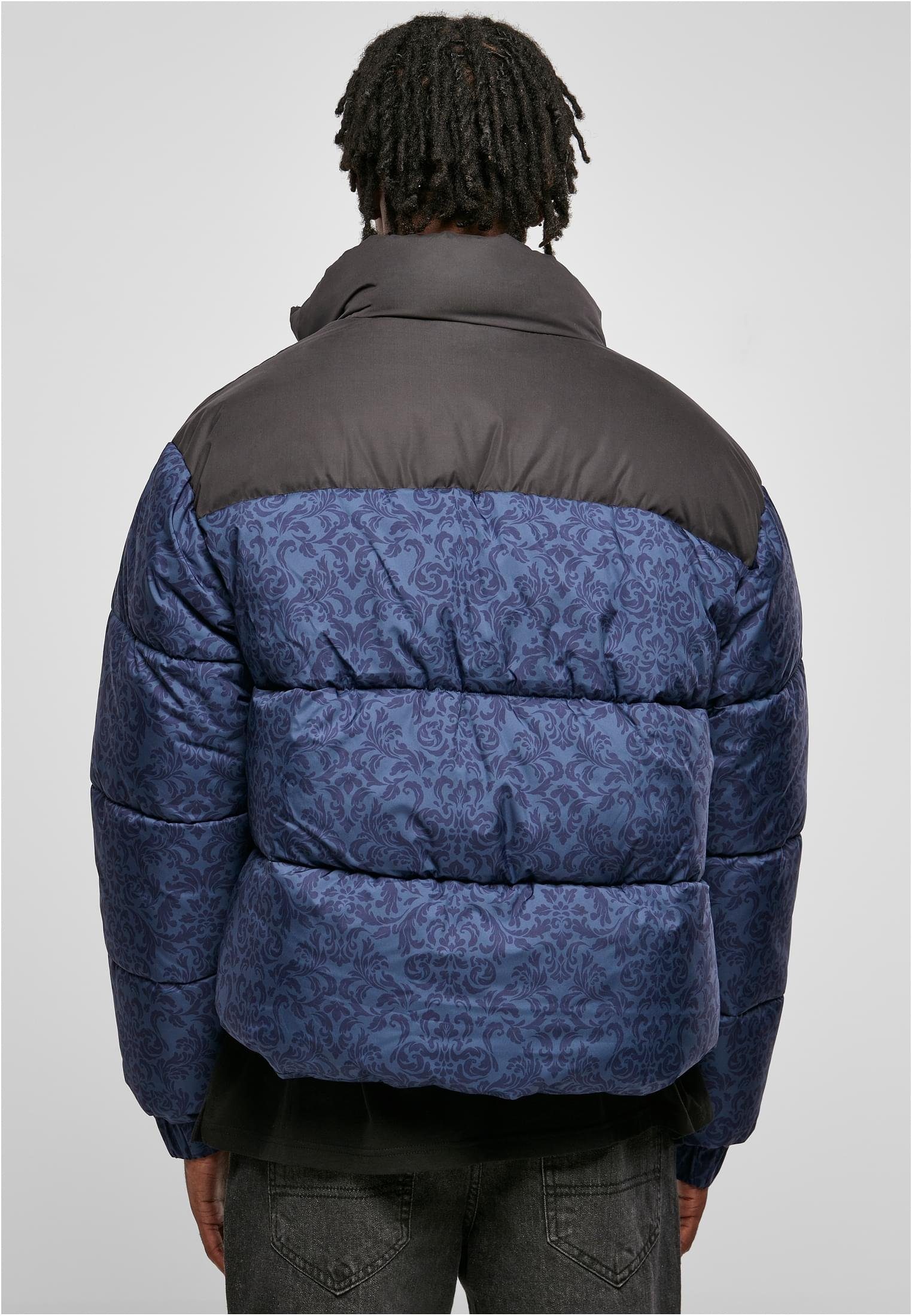 URBAN CLASSICS Jacket (1-St) aop Puffer darkblue damast Winterjacke AOP Herren Retro