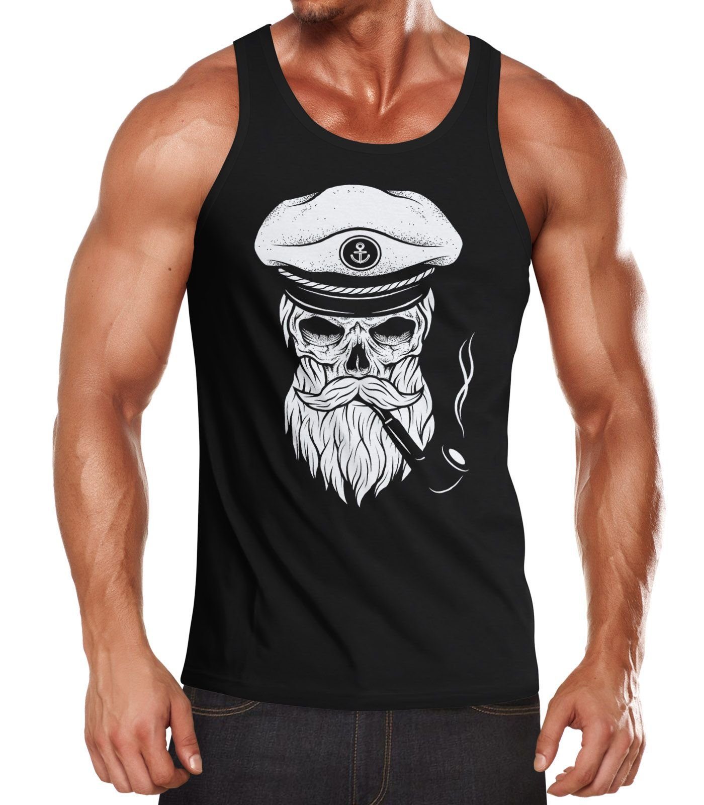 Neverless Tanktop Herren Tanktop Totenkopf Kapitän günstig online kaufen