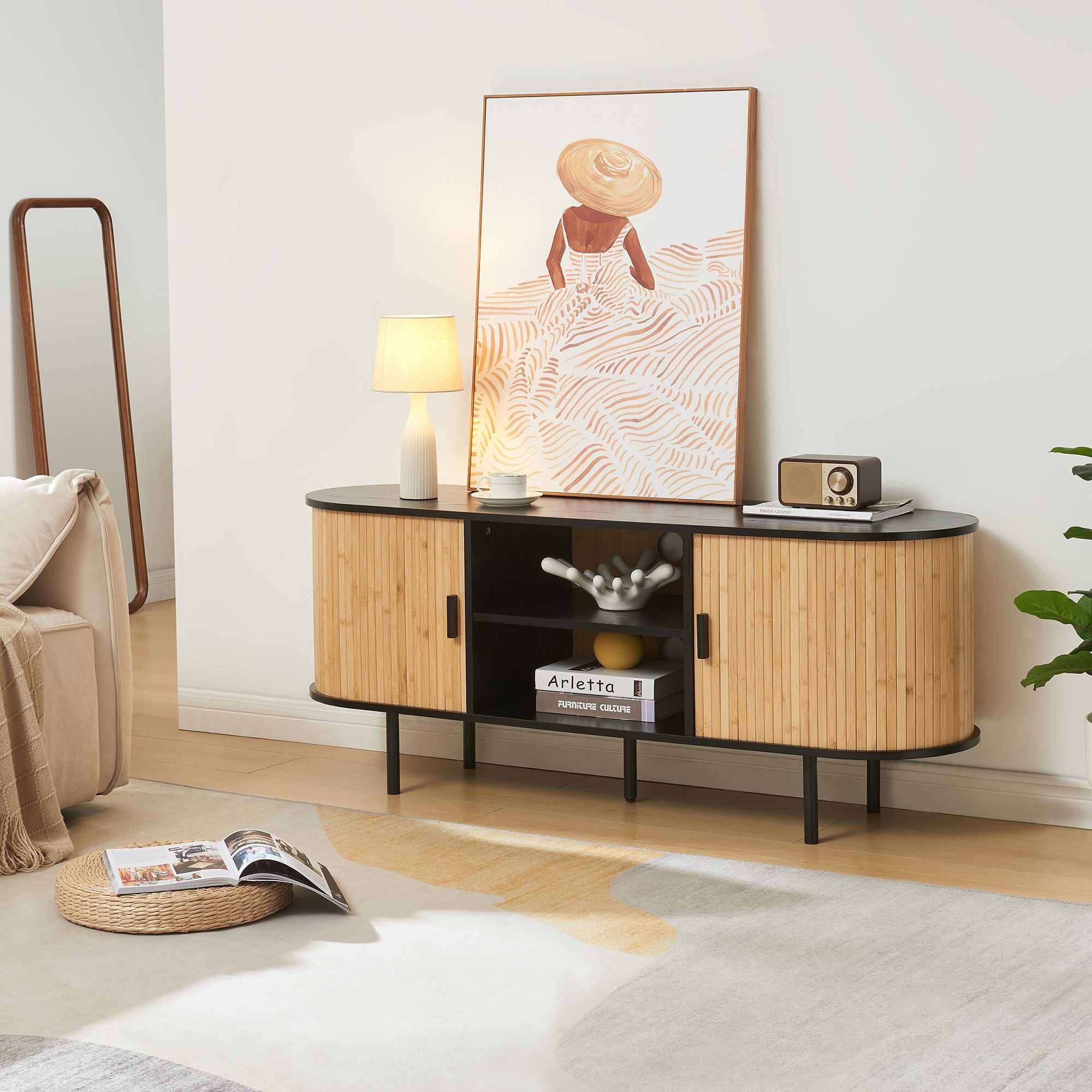 en.casa TV-Schrank »Tvedestrand« mit 2 Türen 140 x 40 x 55 cm Schwarz/Natur günstig online kaufen
