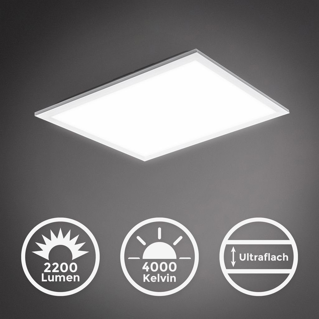 B.K.Licht Deckenleuchte LED Panel Ultra-Flach 45x45cm 22W 2.200lm Weiß - BKL1324, LED fest integriert, Neutralweiß, 4.000K Deckenpaneel eckig Büro Wohnzimmer