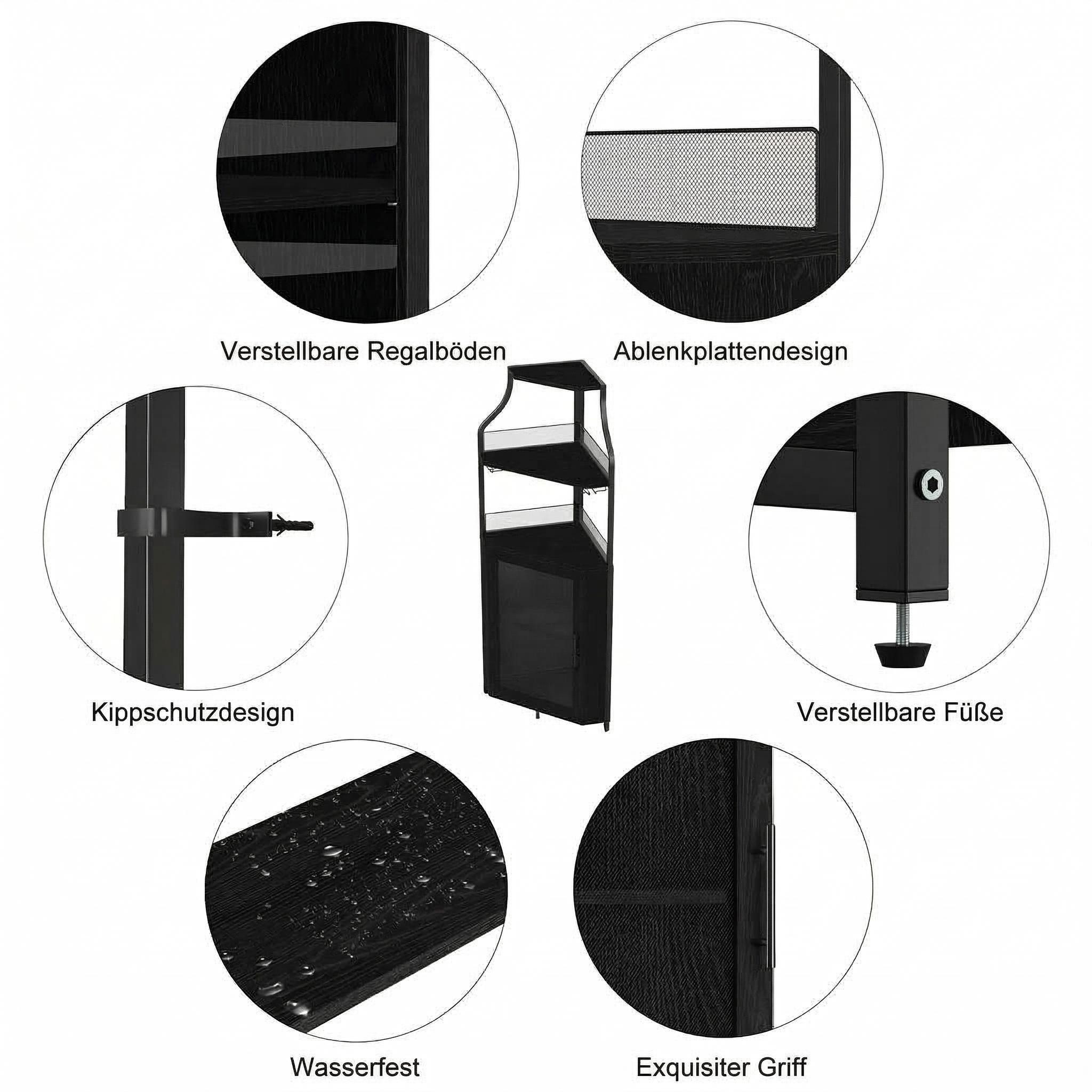 GarveeMore Eckschrank 5-stöckiges mit Glasständer und verstellbaren Regalen,47x32x154cm industrielles Eckschrank,Weinschrank mit Türen aus Metallgitter fürbar – Bild 4 von 5