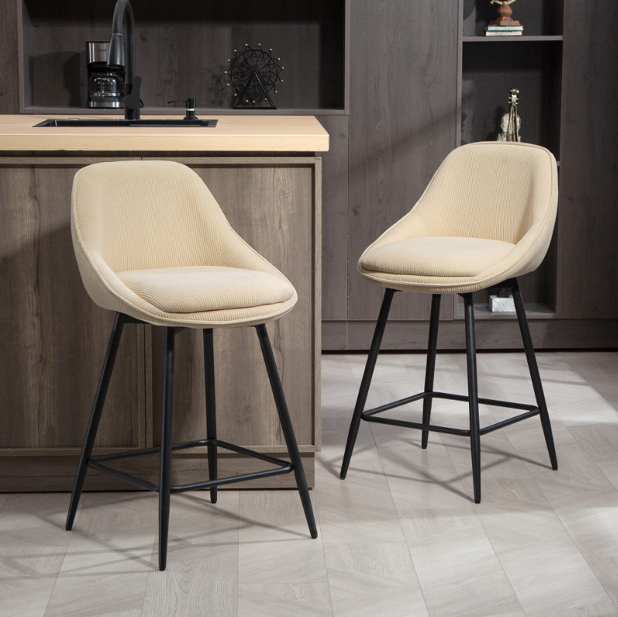 ibettertec Barhocker Barhocker, Barstuhl, Tresenhocker, Thekenhocker (Spar-Set, 1 St., 2er Set moderner Barhocker mit Chenille-Polsterung und Metallgestell), Minimalistisches Design, Ergonomische Rückenstütze