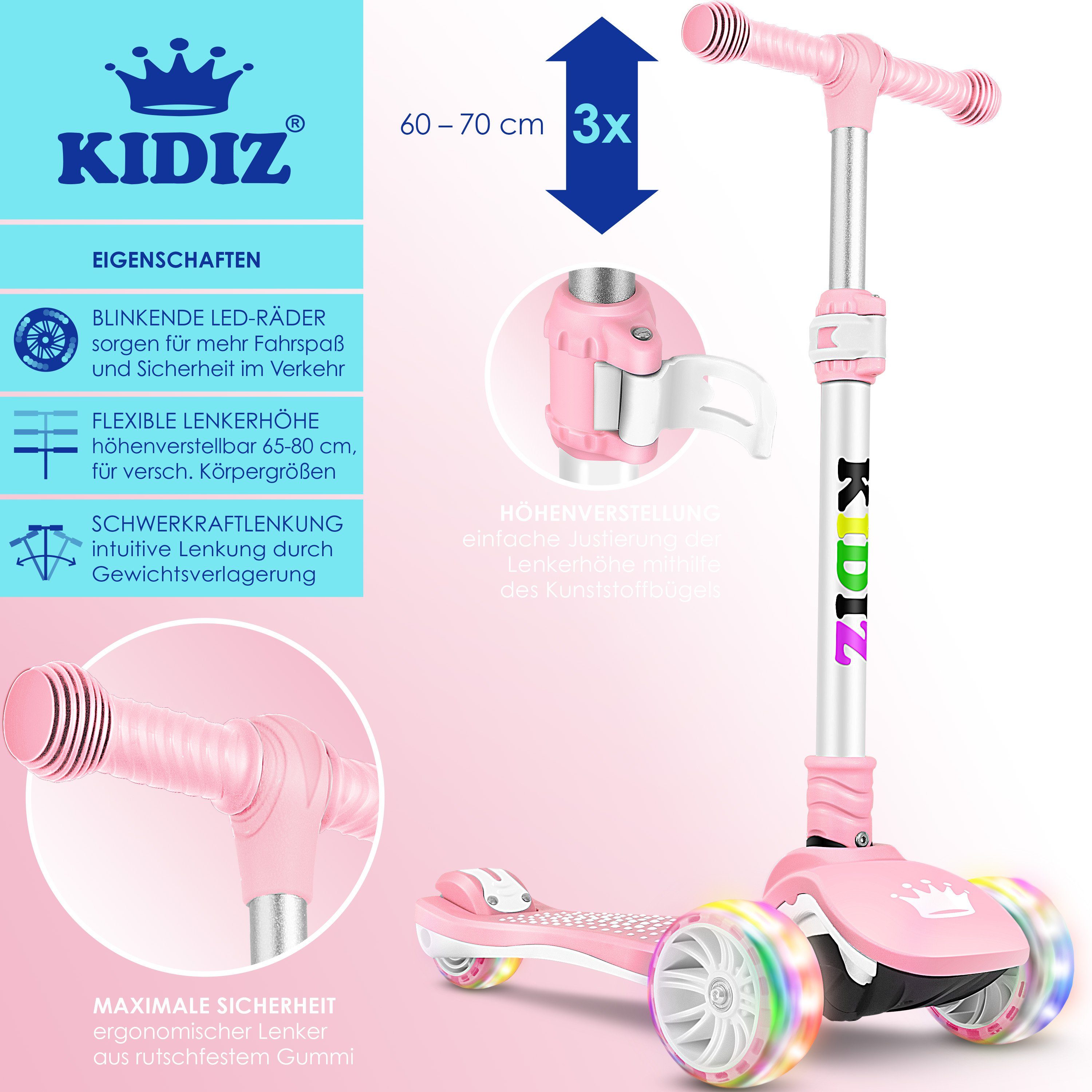 KIDIZ Cityroller, Roller Kinder Scooter X-Pro2 Dreiradscooter mit PU LED Leuchten
