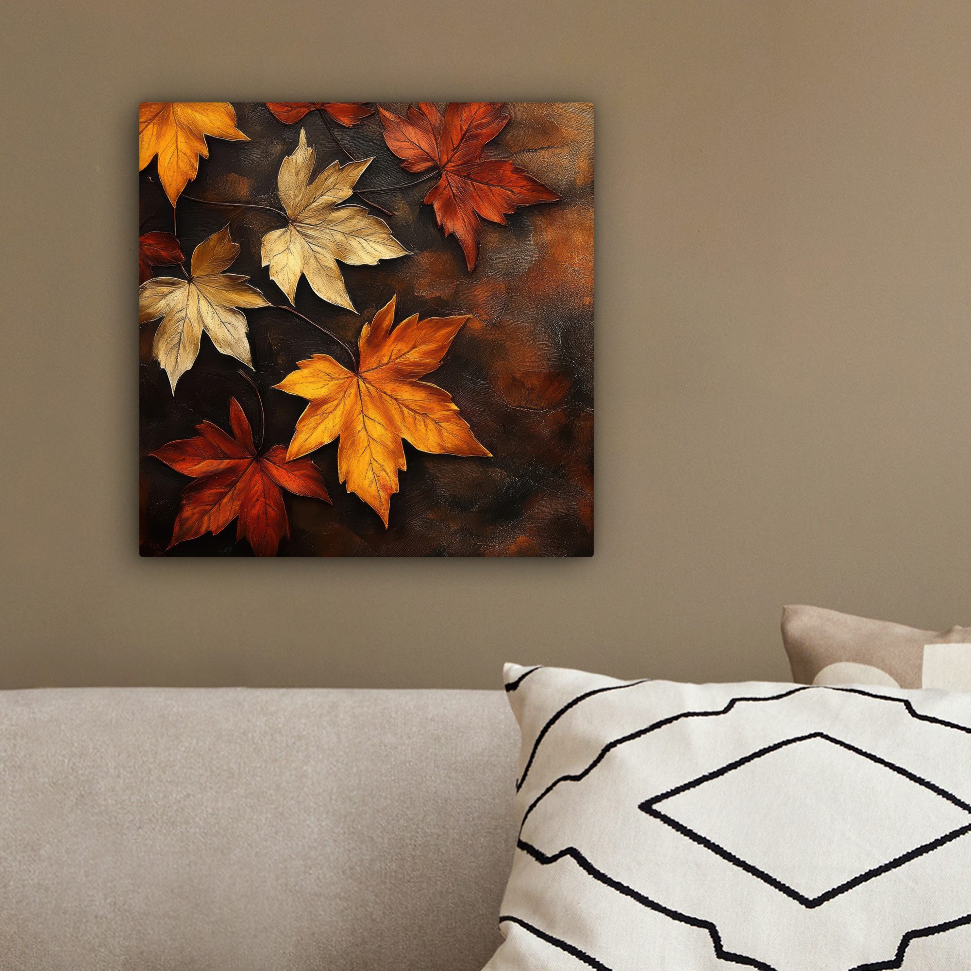 OneMillionCanvasses® Leinwandbild Herbstblätter - Braun - Orange Blätter - Herbstrot, Fotodruck (1 St), Wandbild, Deko Schlafzimmer Wohnzimmer Flur 20x20 cm – Bild 4 von 5