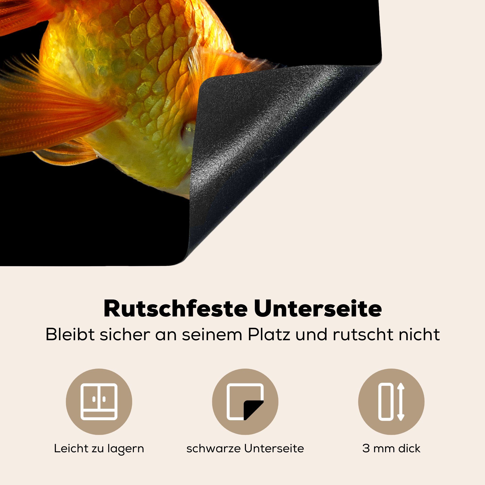 Tiere küche, cm, für Vinyl, die Herdblende-/Abdeckplatte Goldfisch (1 MuchoWow Schwarz, Ceranfeldabdeckung - tlg), 59x52 - Induktionsmatte