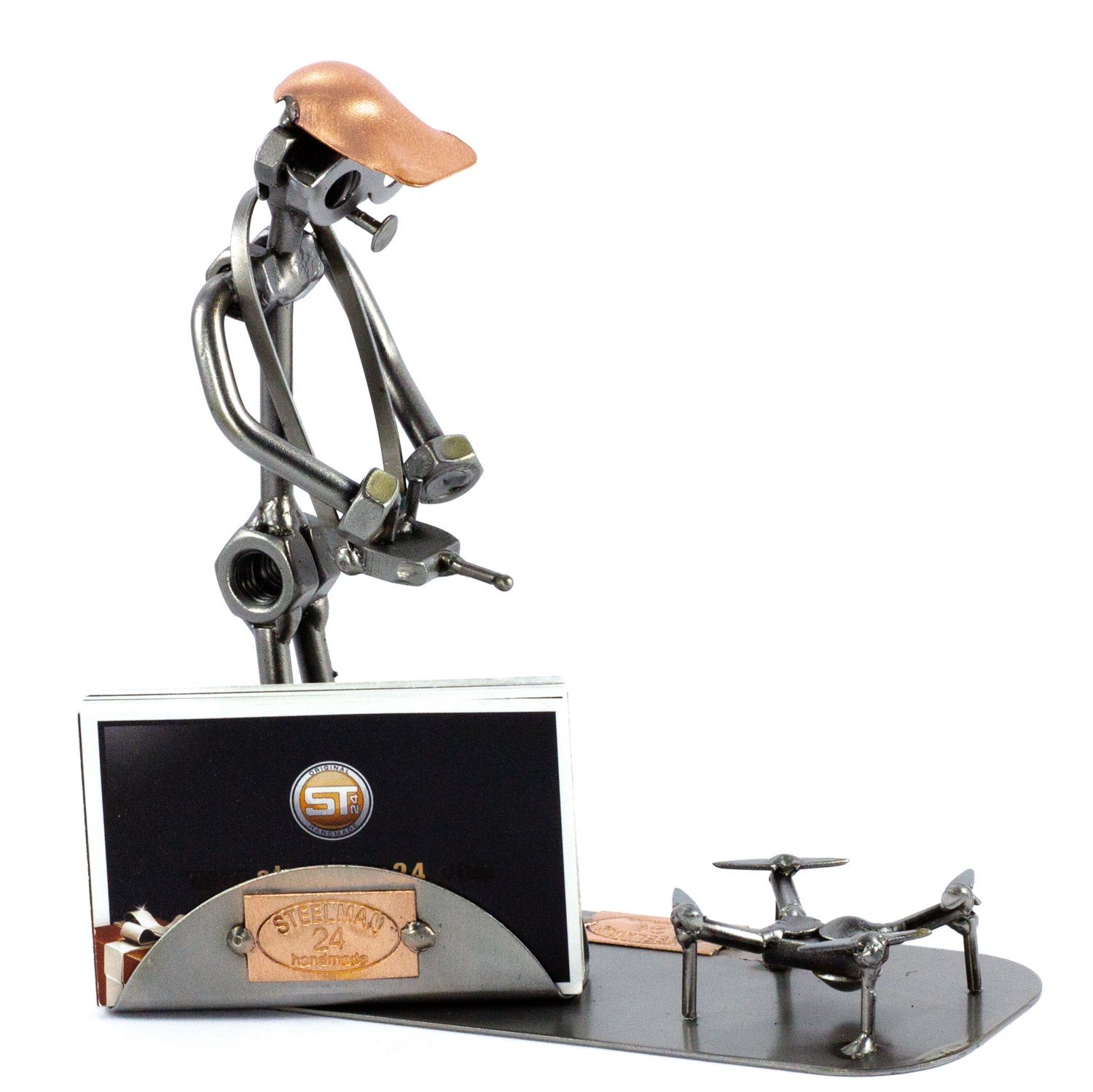 Steelman24 Dekofigur Modellbauer mit Visitenkartenhalter Drohne mit