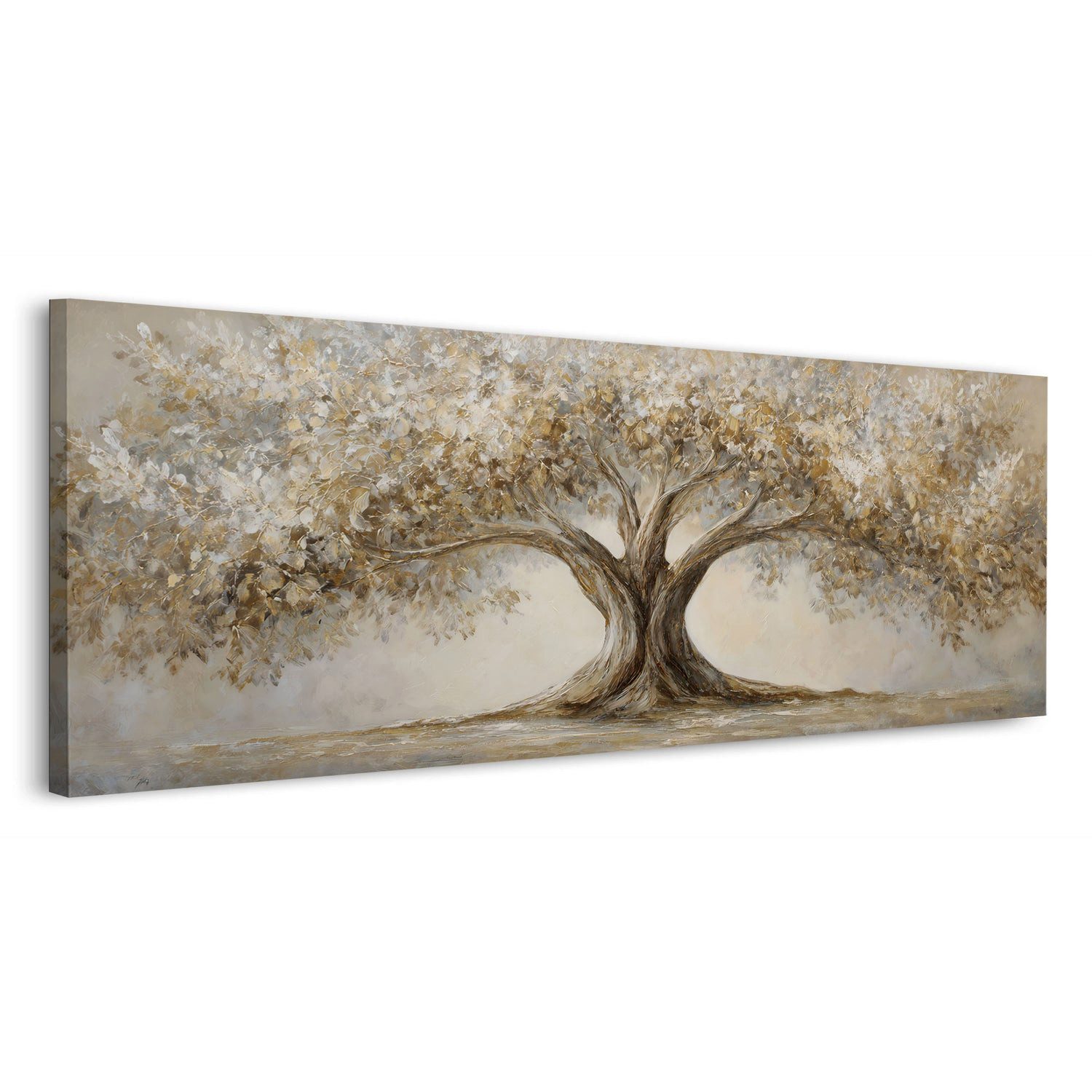 Artedinoi Leinwandbild Baum Landschaft goldene Blätter Leinwandbild Wandbild Kunstdruck XL Wa, Baum mit goldenem Laub