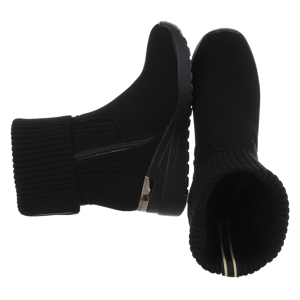 Ital-Design Damen Schlüpfschuh mit Strickmanschette für Alltag und Freizeit Keilstiefelette (90514880) Keilabsatz/Wedge Stiefeletten in Schwarz