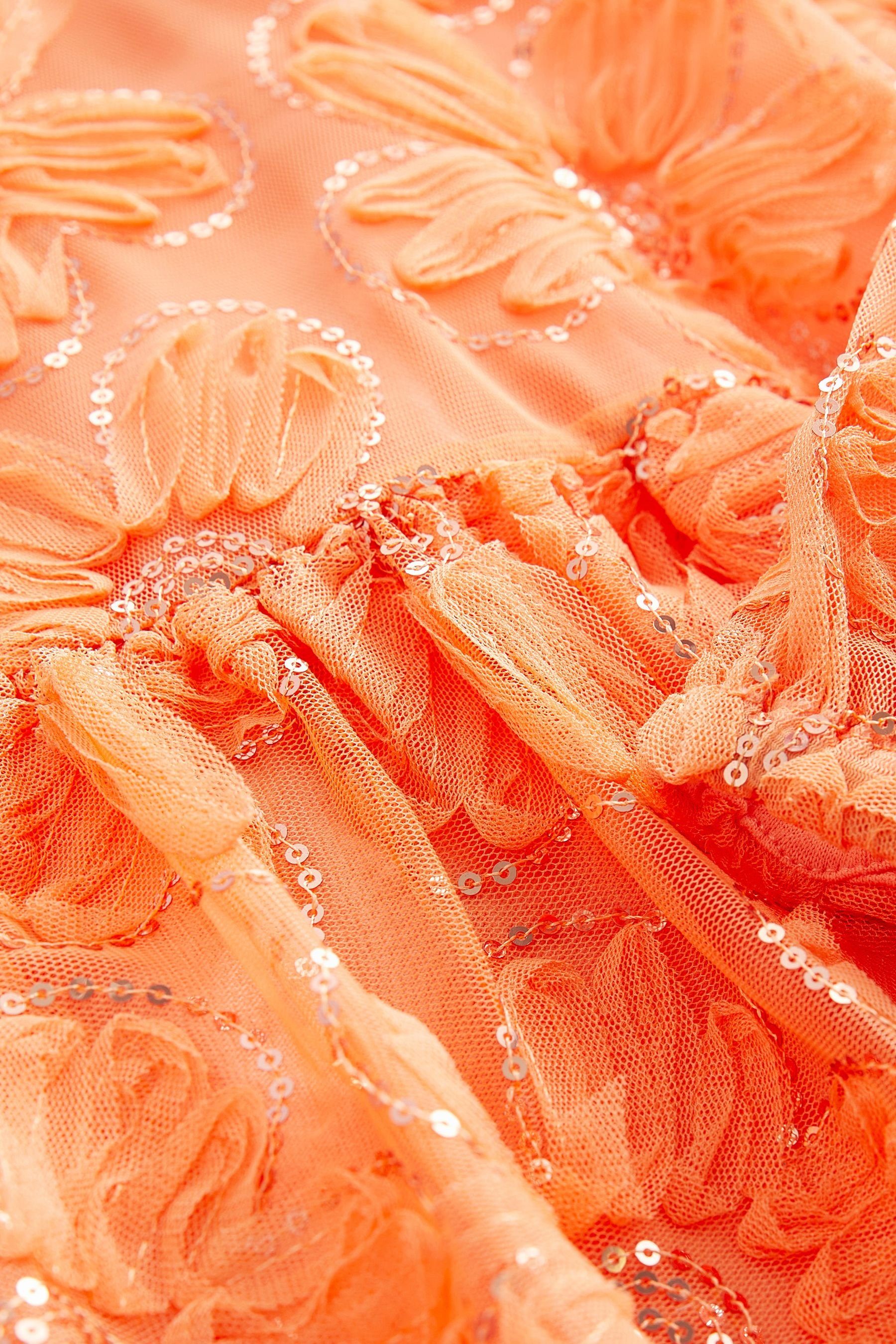 Pailletten aus Apricot Partykleid Netz mit Orange Next (1-tlg) Partykleid Langärmeliges