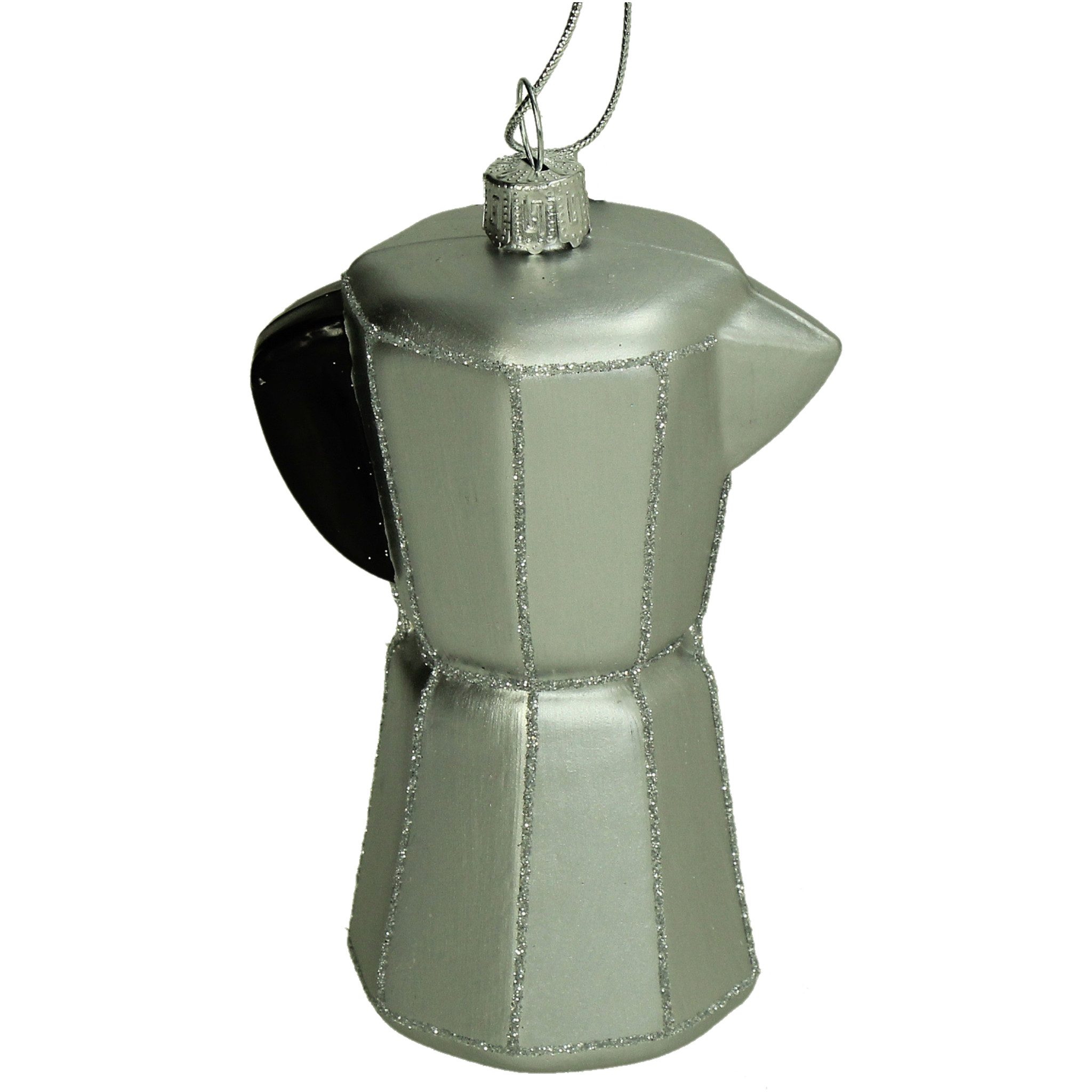 HD Collection Christbaumschmuck, Christbaumschmuck Glas 10,7m Espressokanne Figur Silber