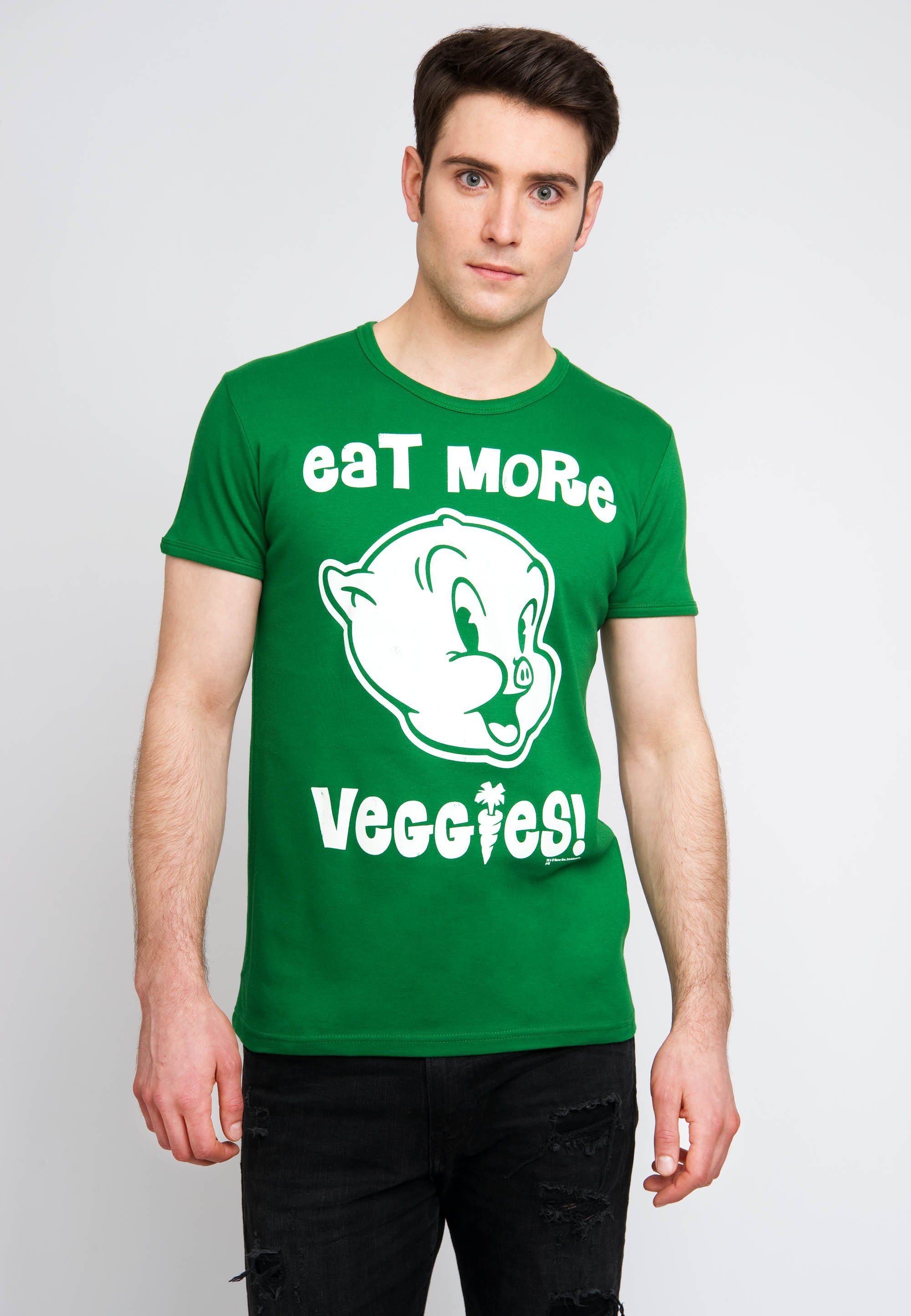 LOGOSHIRT T-Shirt Looney Tunes - Schweinchen Veggies Eat Dick-Print More mit