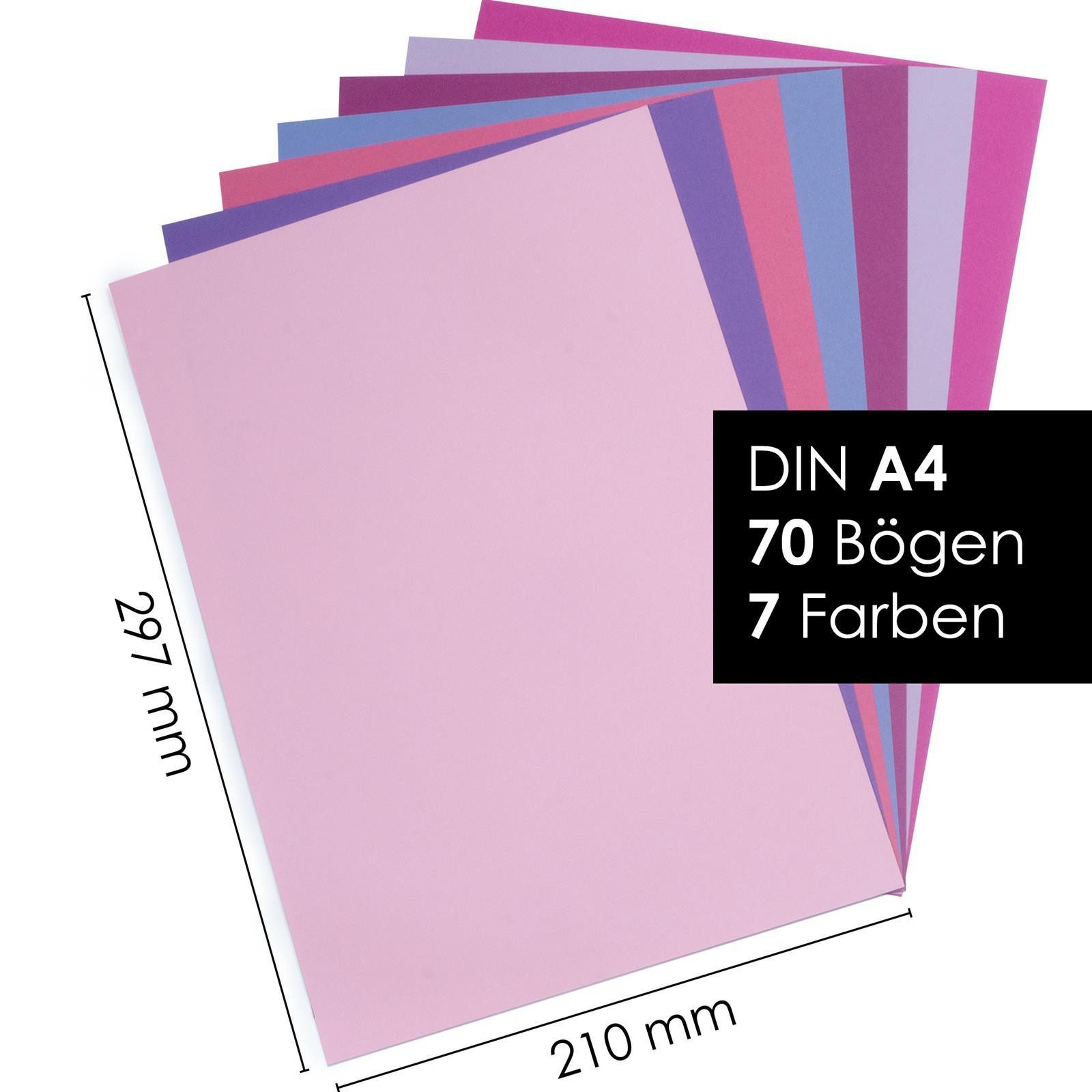 OfficeTree Transparentpapier 70 Blatt Bastelpapier Rosa Töne - 7 Farben - A4, 130g/m²