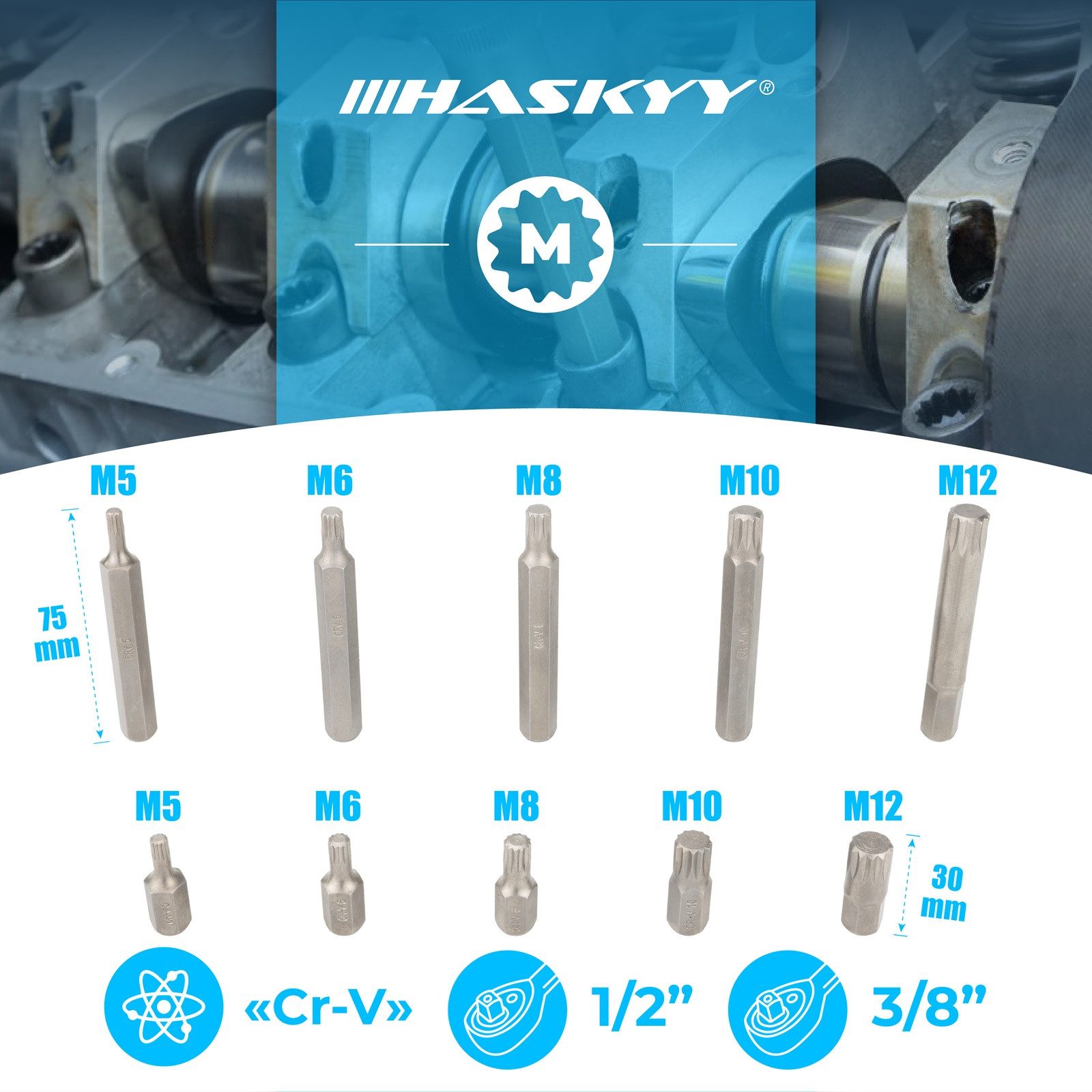HASKYY Bit- und Steckschlüsselset HASKYY Vielzahn Steckschlüssel Satz Torx XZN Bit Innensechskant Set – Bild 3 von 5