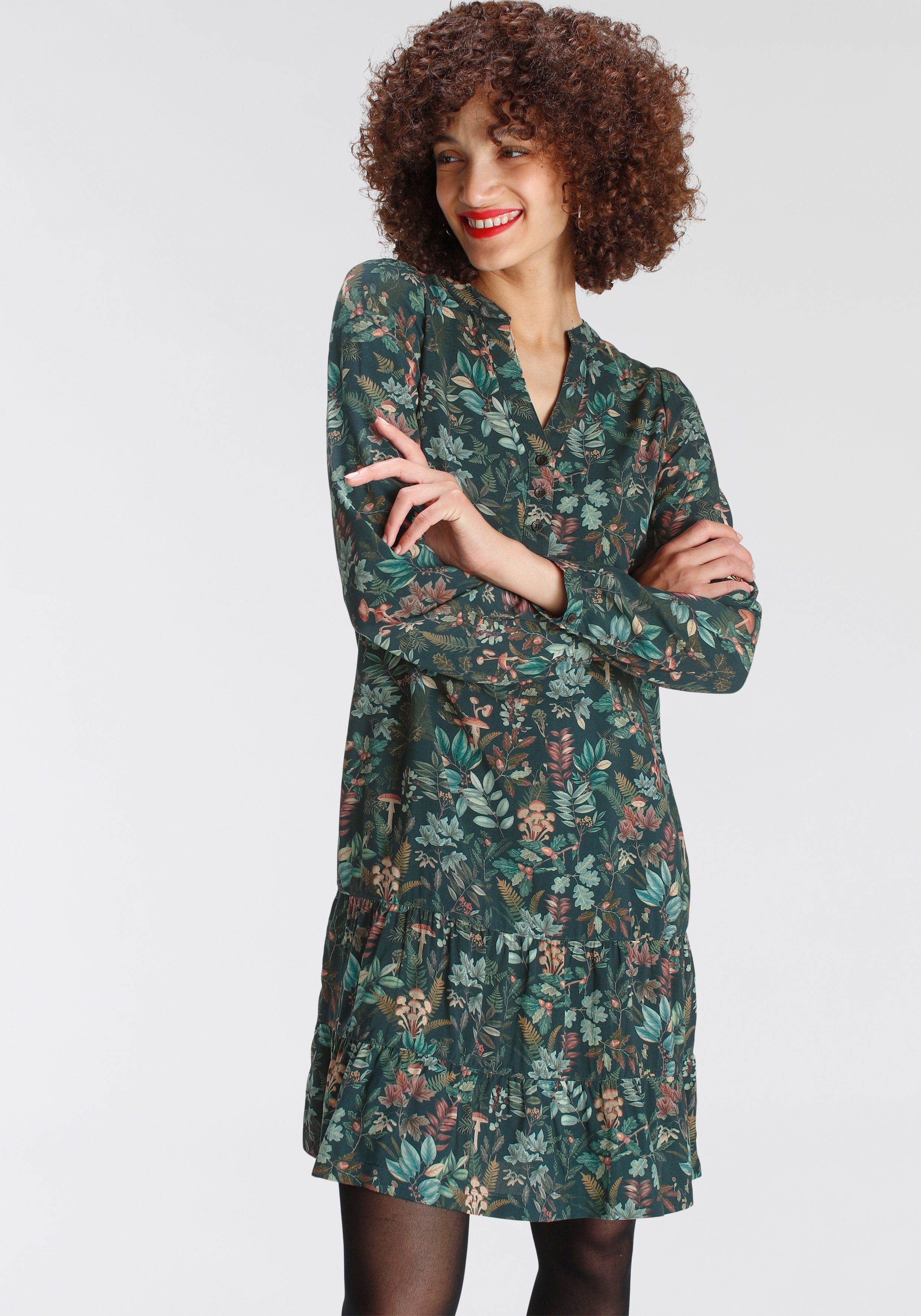 AJC elegant knee-length shirt dress made of viscose, long sleeves, with 1-button cuff