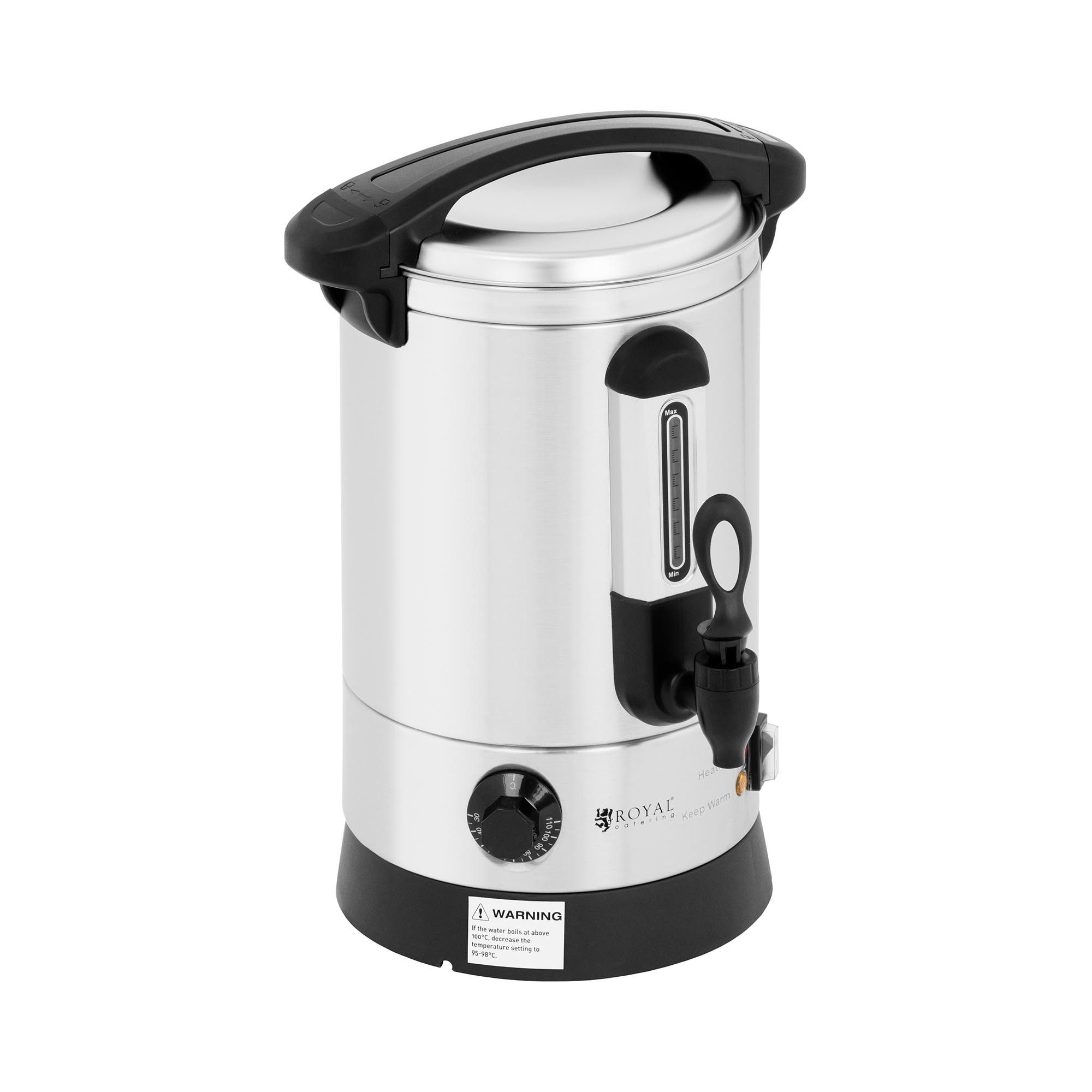 Royal Catering Heißwasserspender 6,5 L Wasserkocher Tee Kaffee Kakao Glühwein Edelstahl Doppelwandig, 1500 W, verschiedene Größen