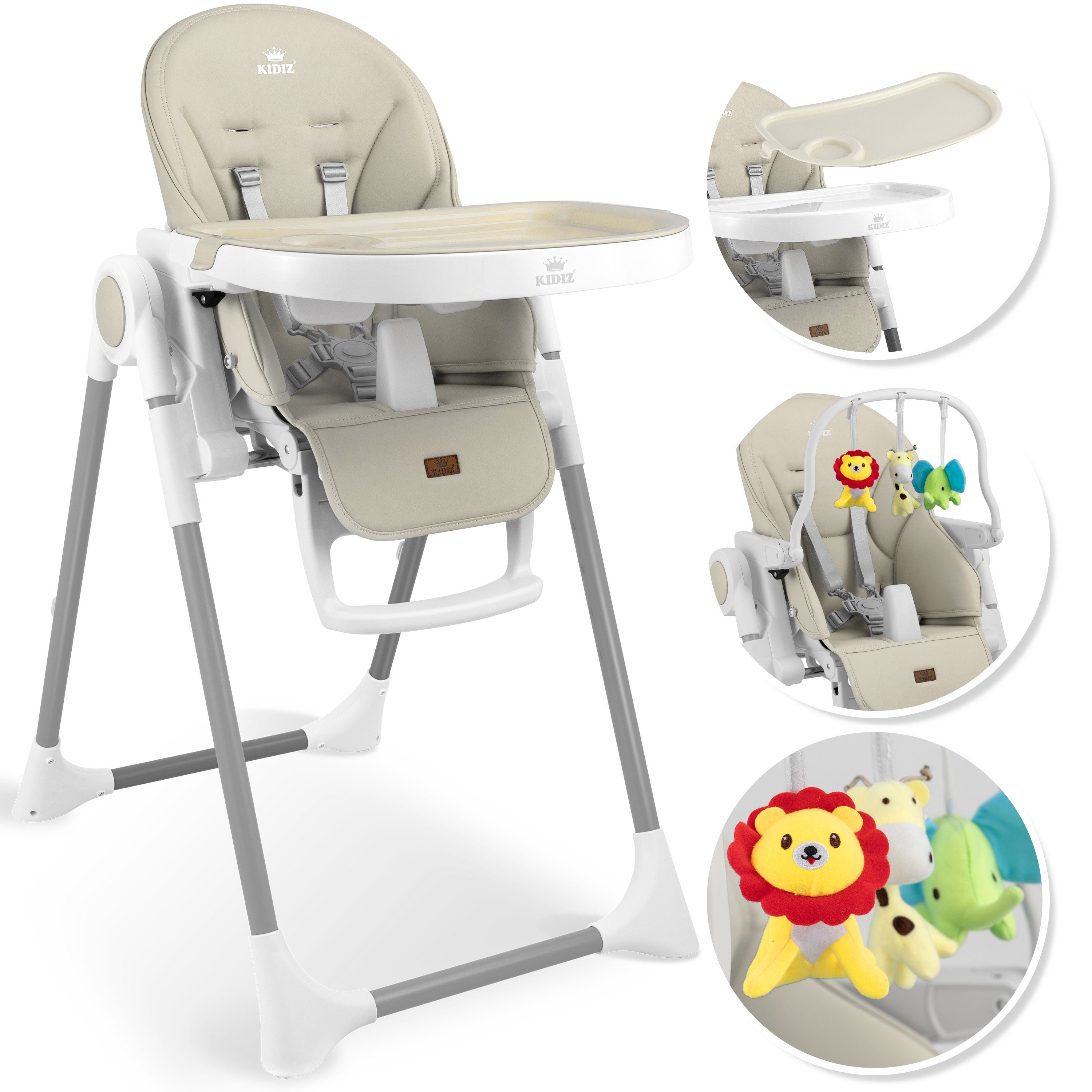 KIDIZ Hochstuhl, 3in1 Hochstuhl Kinderhochstuhl inkl. Spielbügel Babyliege beige