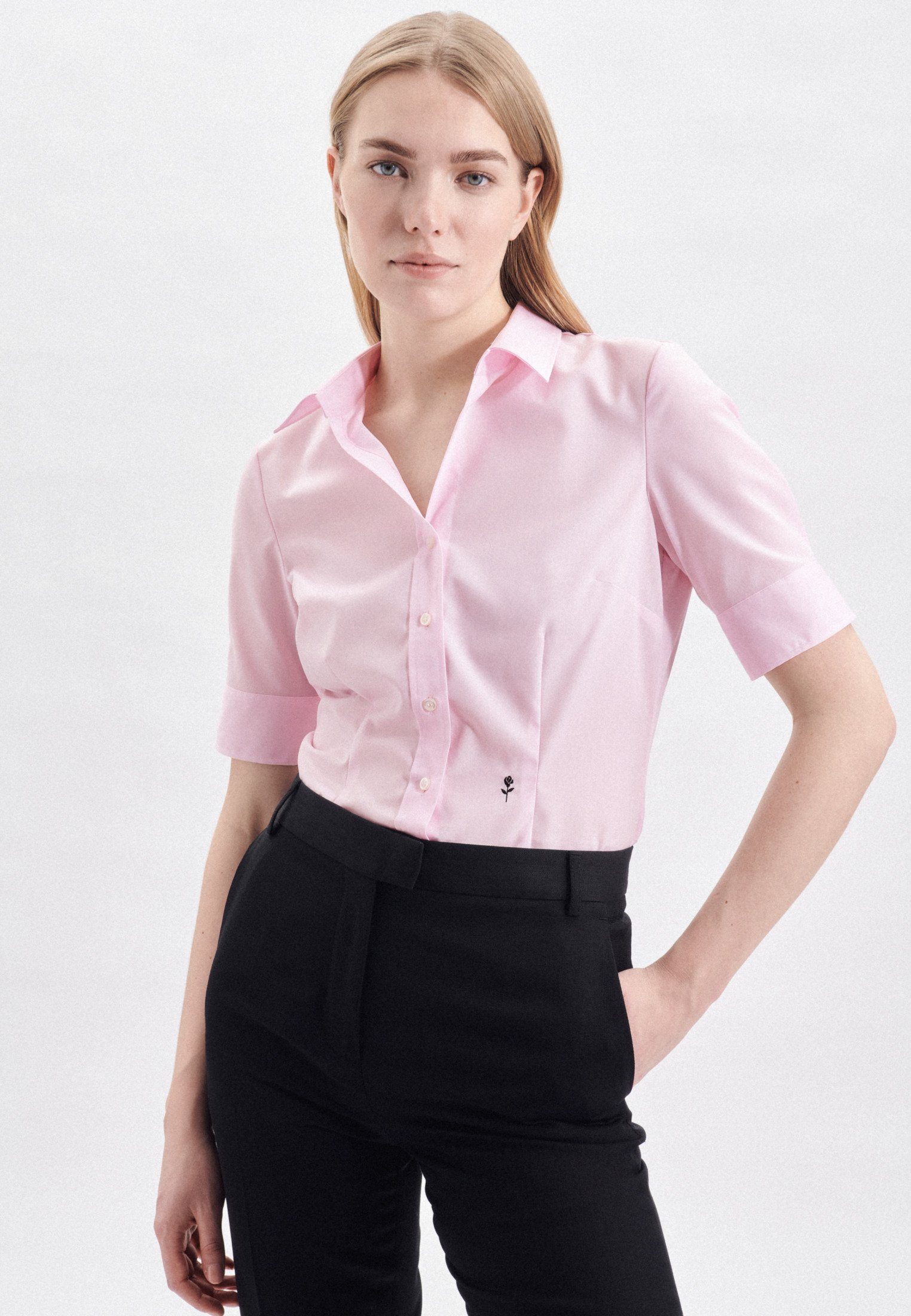 Kurzarm seidensticker Kragen Schwarze Rosa/Pink Rose Uni Hemdbluse
