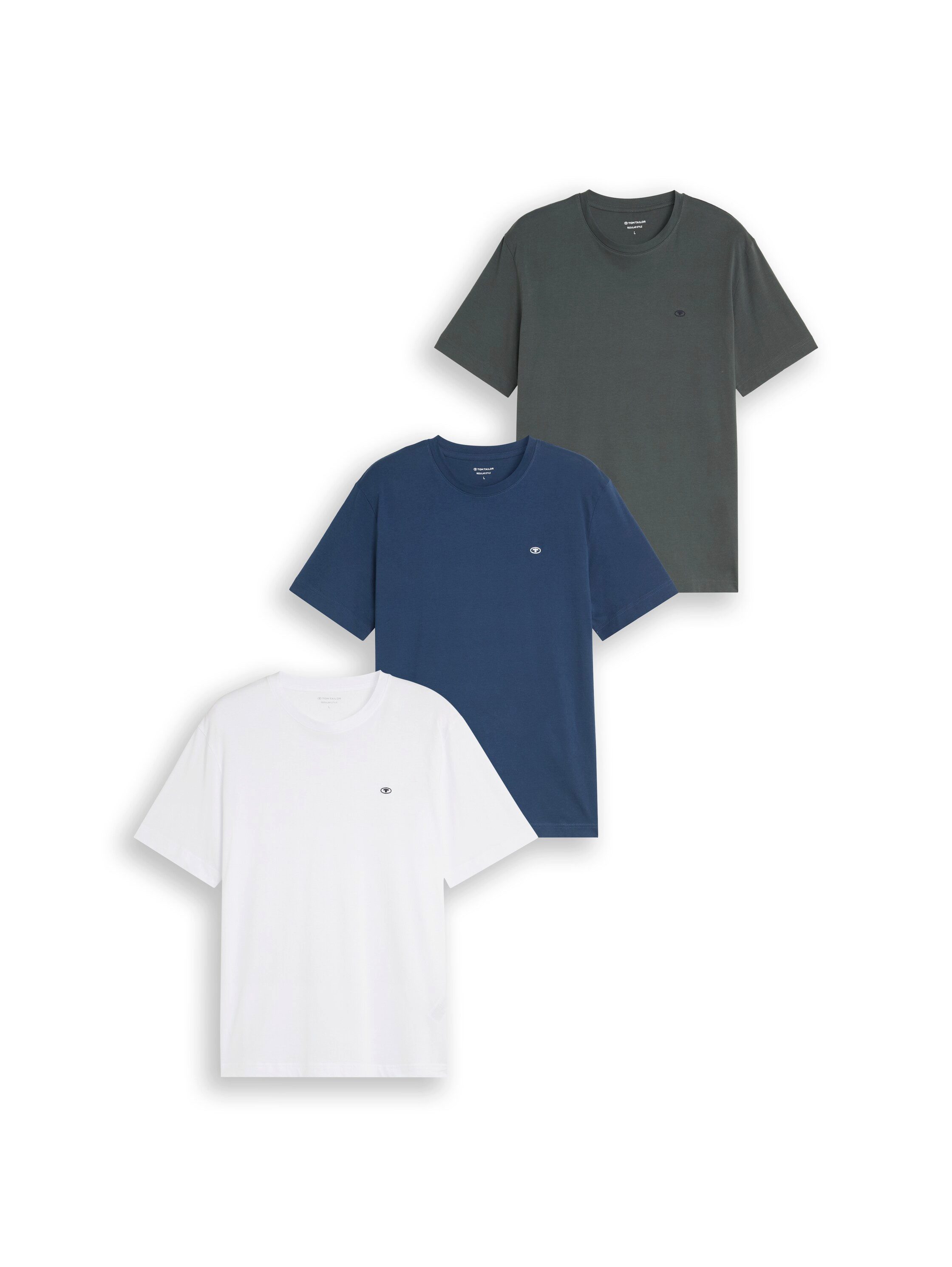 TOM TAILOR T-Shirt (Packung, 3-tlg) 3er Pack mit Logo-Stickerei
