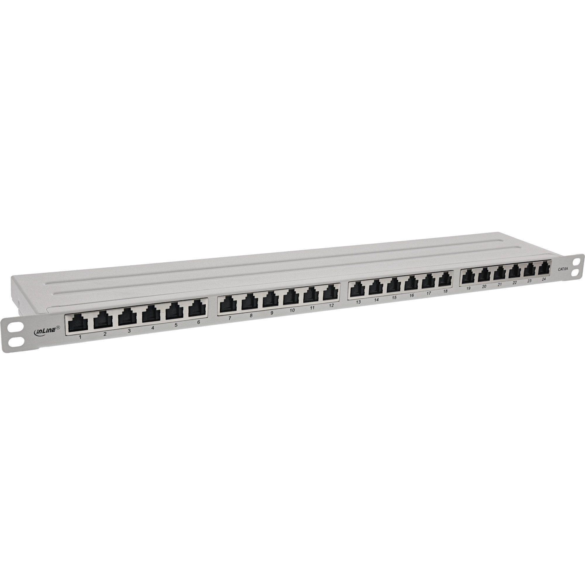 Patchfeld Cat.6A 0,5 HE 24-fach, mit Staubschutz, grau Netzwerk-Patch-Panel
