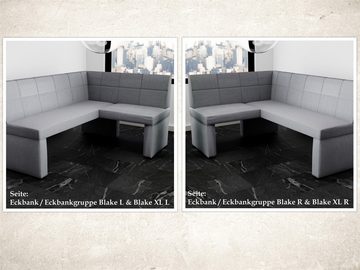 Fun Möbel Eckbankgruppe Eckbankgruppe „BLAKE“ Größe 168x128cm mit Tisch Weiß Hochglanz, ausziehbarer Tisch