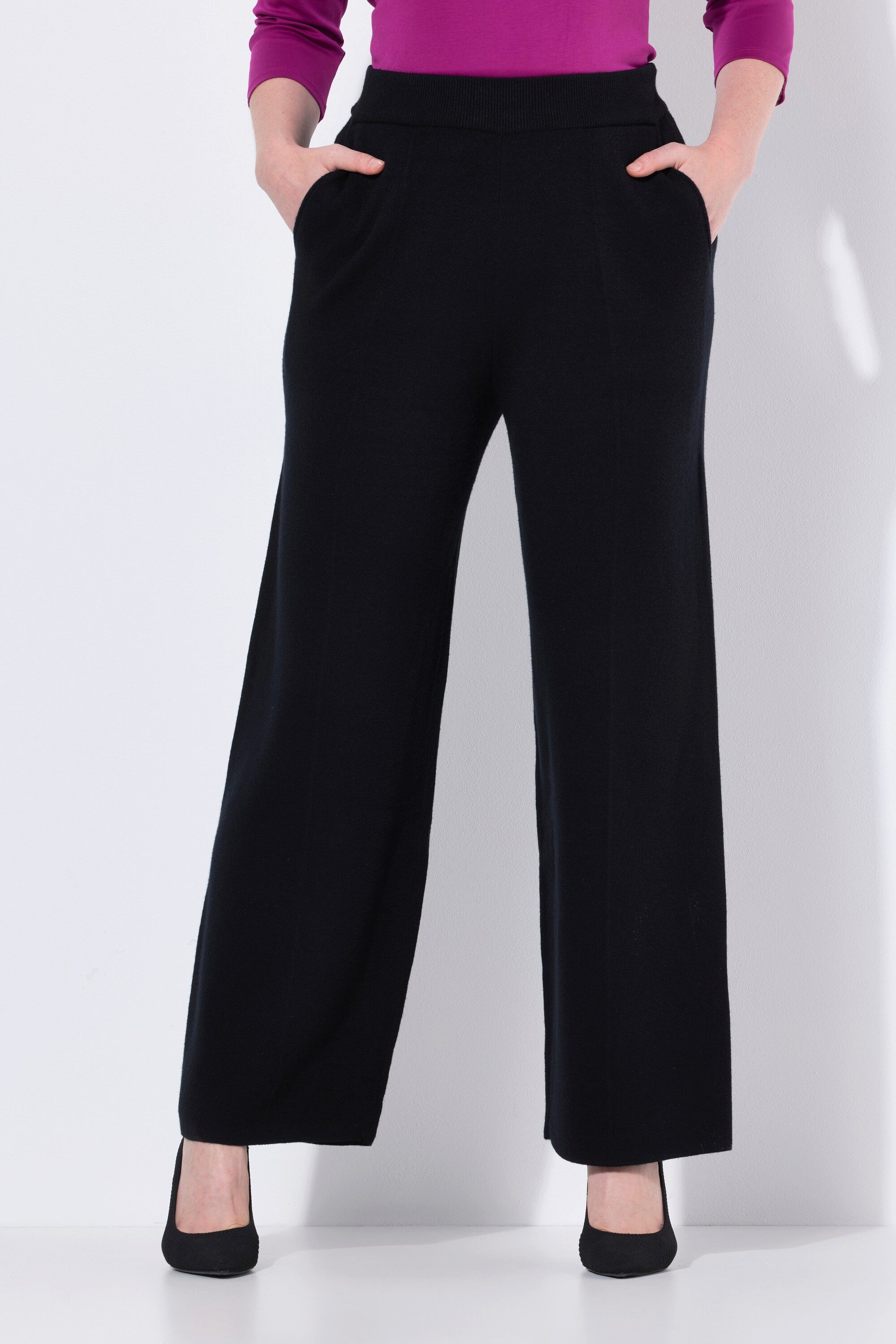 Ulla Popken Funktionshose Strickhose Bügelfalte weites Bein Elastikbund günstig online kaufen