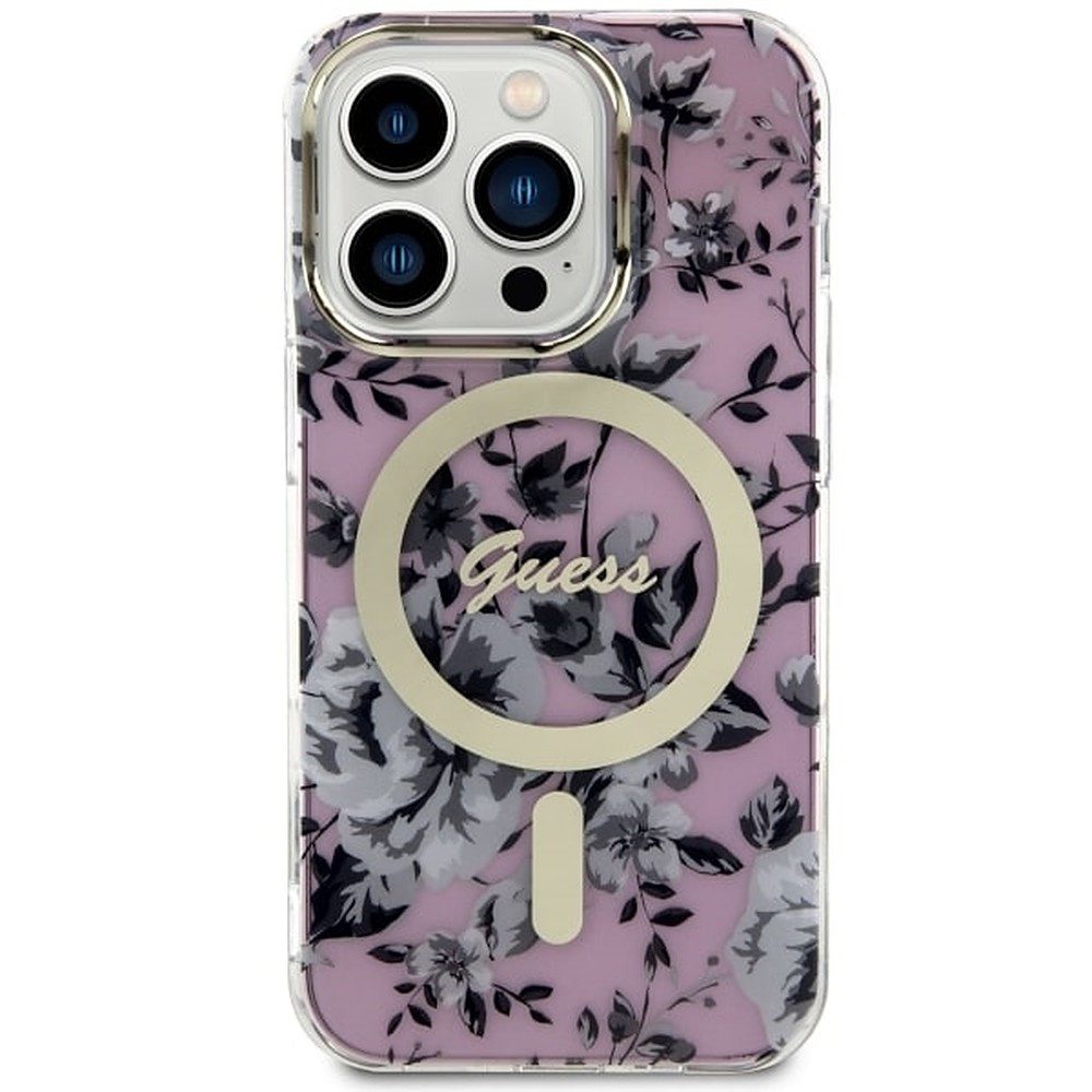 Guess Smartphone-Hülle Handyhülle Schutzhülle Rückschale 6,1 Zoll, MagSafe-kompatibel, Blumenmuster, TPU/PC-Hartschale