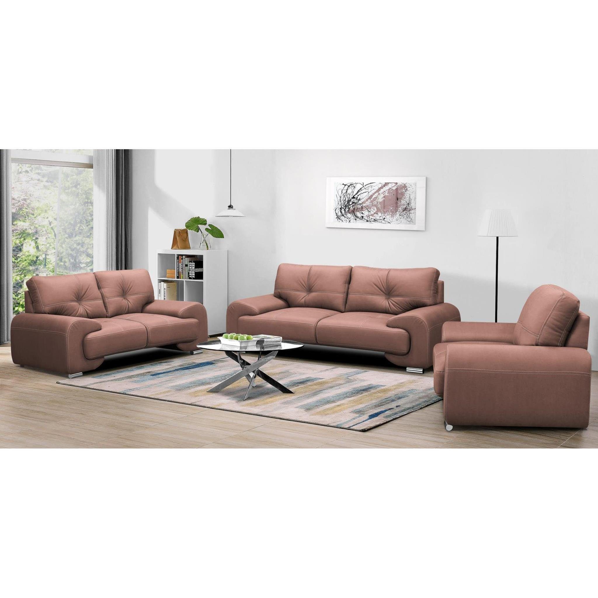 Beautysofa Polstergarnitur Maxime lux, (Sessel + Zweisitzer + Dreisitzer aus Kunstleder, Couchgarnitur im modernes Stil), mit Wellenfedern, mit dekorativen Nähten und bequemer Sitz Ginger (vega 56)