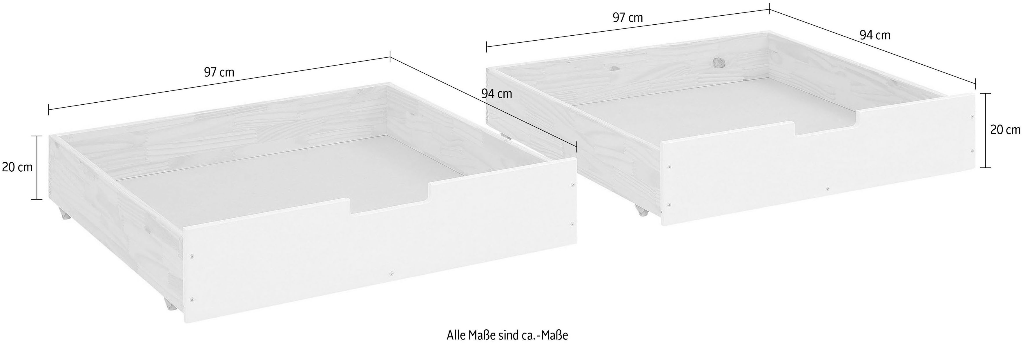 OTTO home Bettschubkasten Janne, 2er Set, Kiefernholz und MDF, Breite je Schubkasten 97 cm