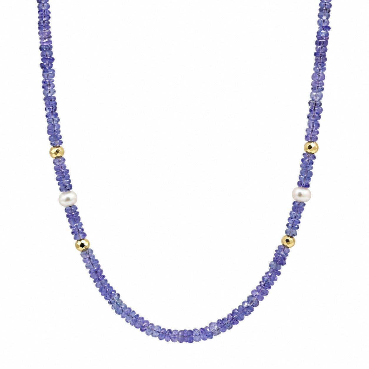 Sogni d'oro Collier mit feinen Tansanit-Rondellen, Perlen und Hämatit, Silber 925 vergoldet