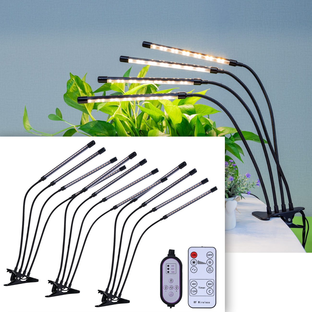 Casativo Pflanzenlampe LED Pflanzen Wachstumslampe 14 W 4 Schwanenhälse Timer USB dimmbar, 20 LEDs je Schwanenhals, LED-Licht, 4 flexible Leuchten 3 Lichtmodi & individuell verstellbare Arme