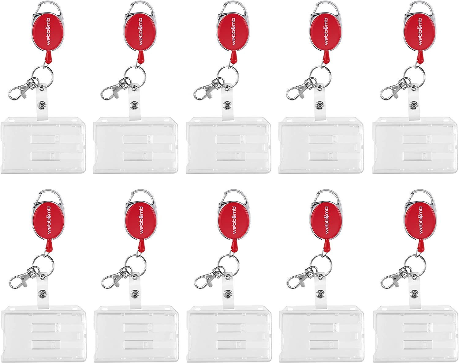 WEBBOMB Schlüsselanhänger 10x Ausweishalter Hartplastik mit Schlüssel Jojo + Doppel Kartenhalter rot