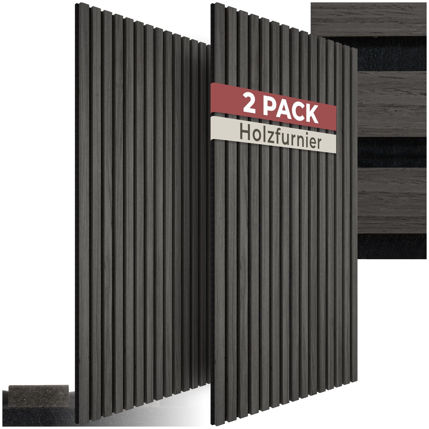 tectake Wandpaneel Akustikpaneele aus MDF und Echtholzfurnier - Eiche schwarz, BxL: 50x110 cm, (Holzpaneele Sonic Wall II, 2-tlg., Größe flexibel anpassbar) schallabsorbierender Filz, einfache Montage mit Kleber oder Schrauben